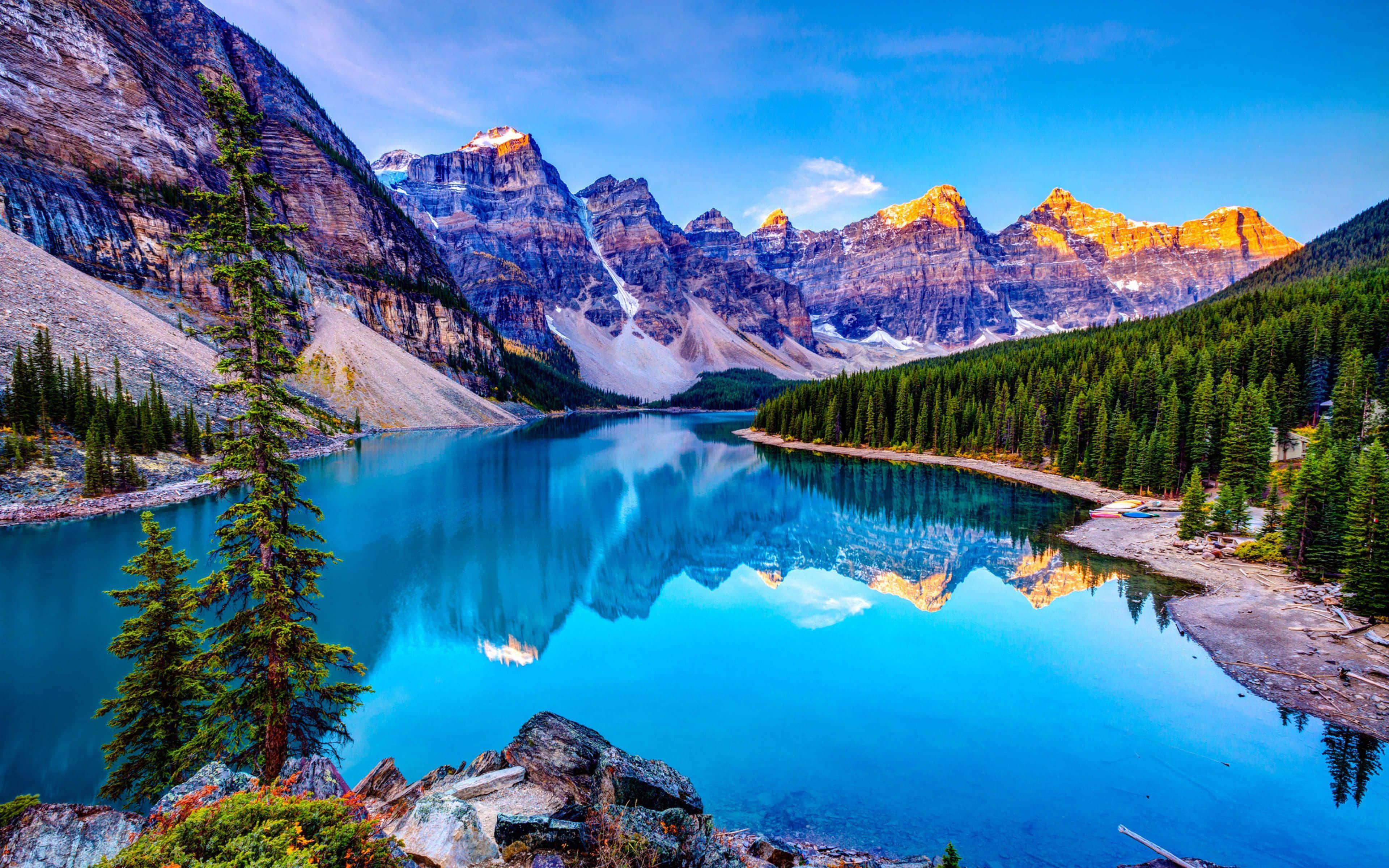 Banff Nasionale Park Alberta Kanada 4K Agtergrond Muurpapier