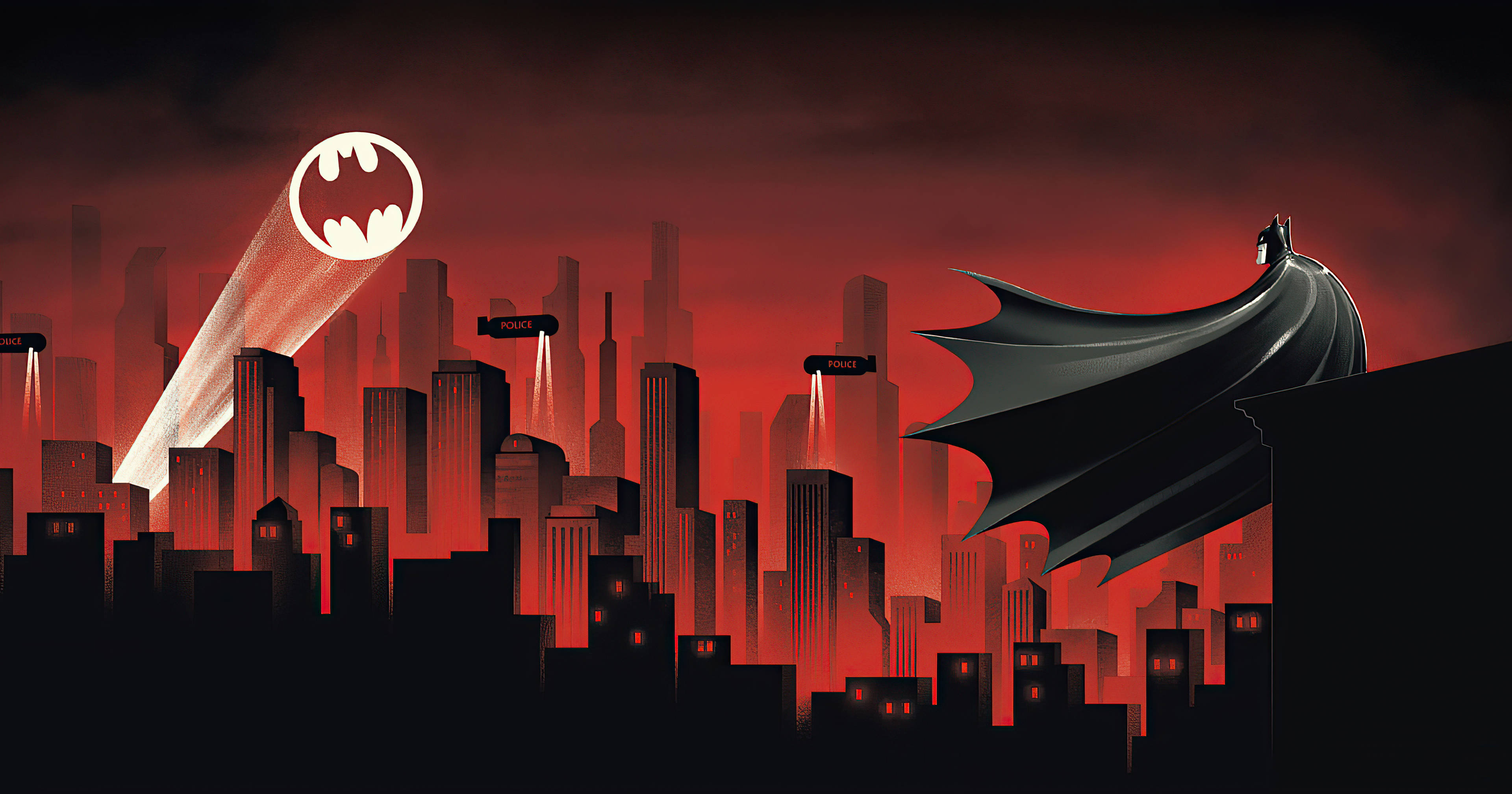 Batman Animated Rooi Stad Kollig Lessenaar Muurpapier