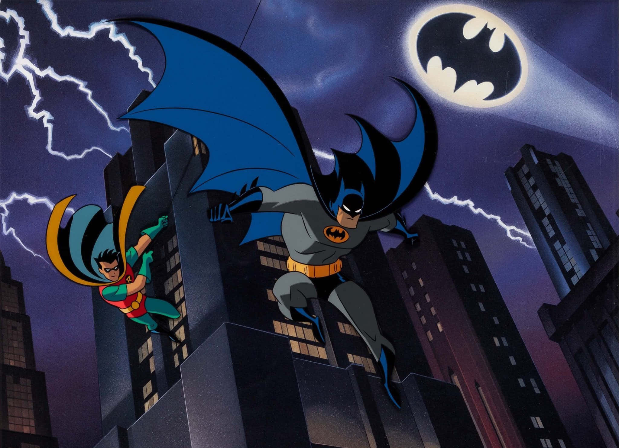 Batman Die Geanimeerde Reeks Batsein Robin Muurpapier