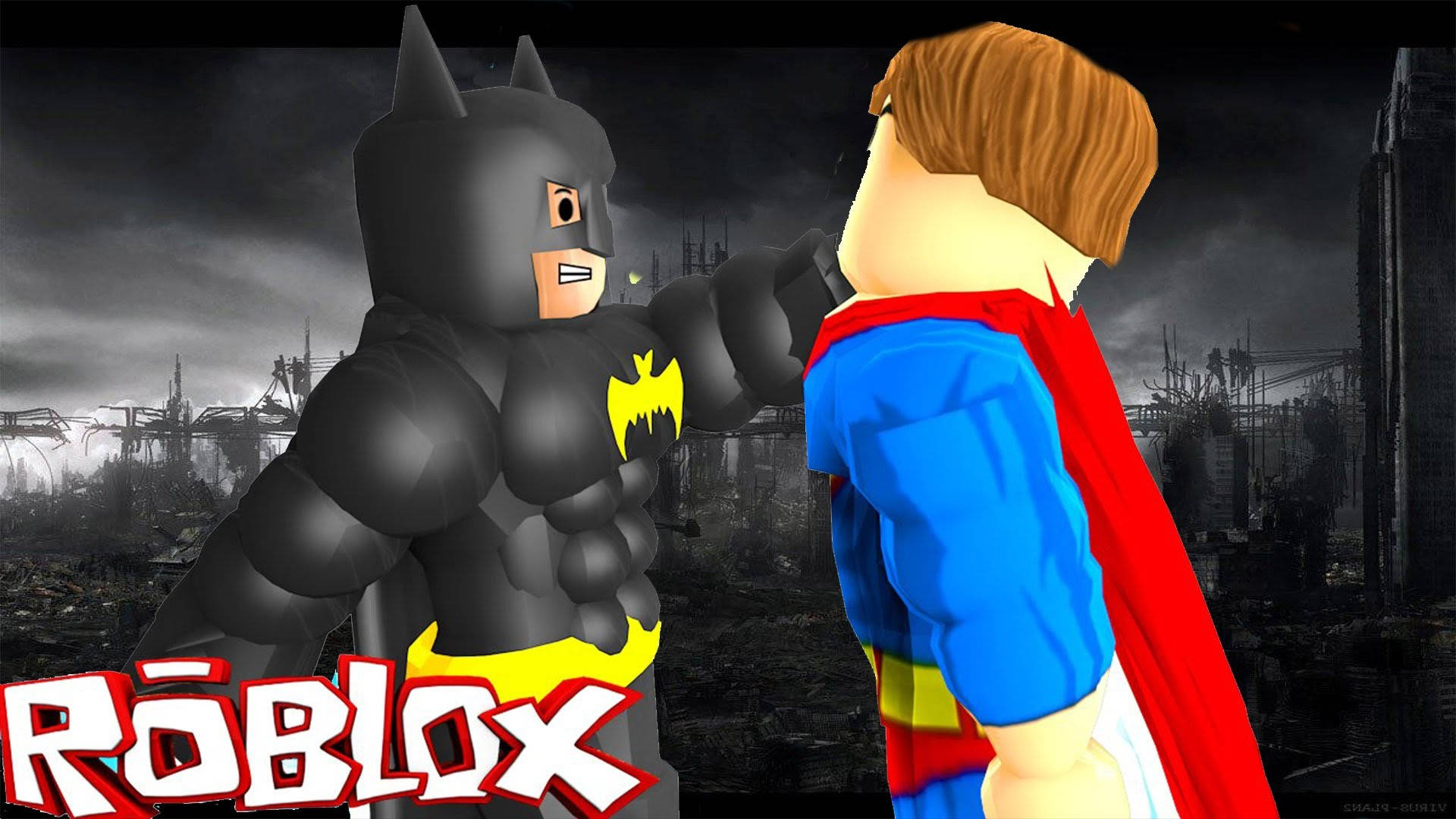 Batman en Superman in die Roblox-wêreld Muurpapier