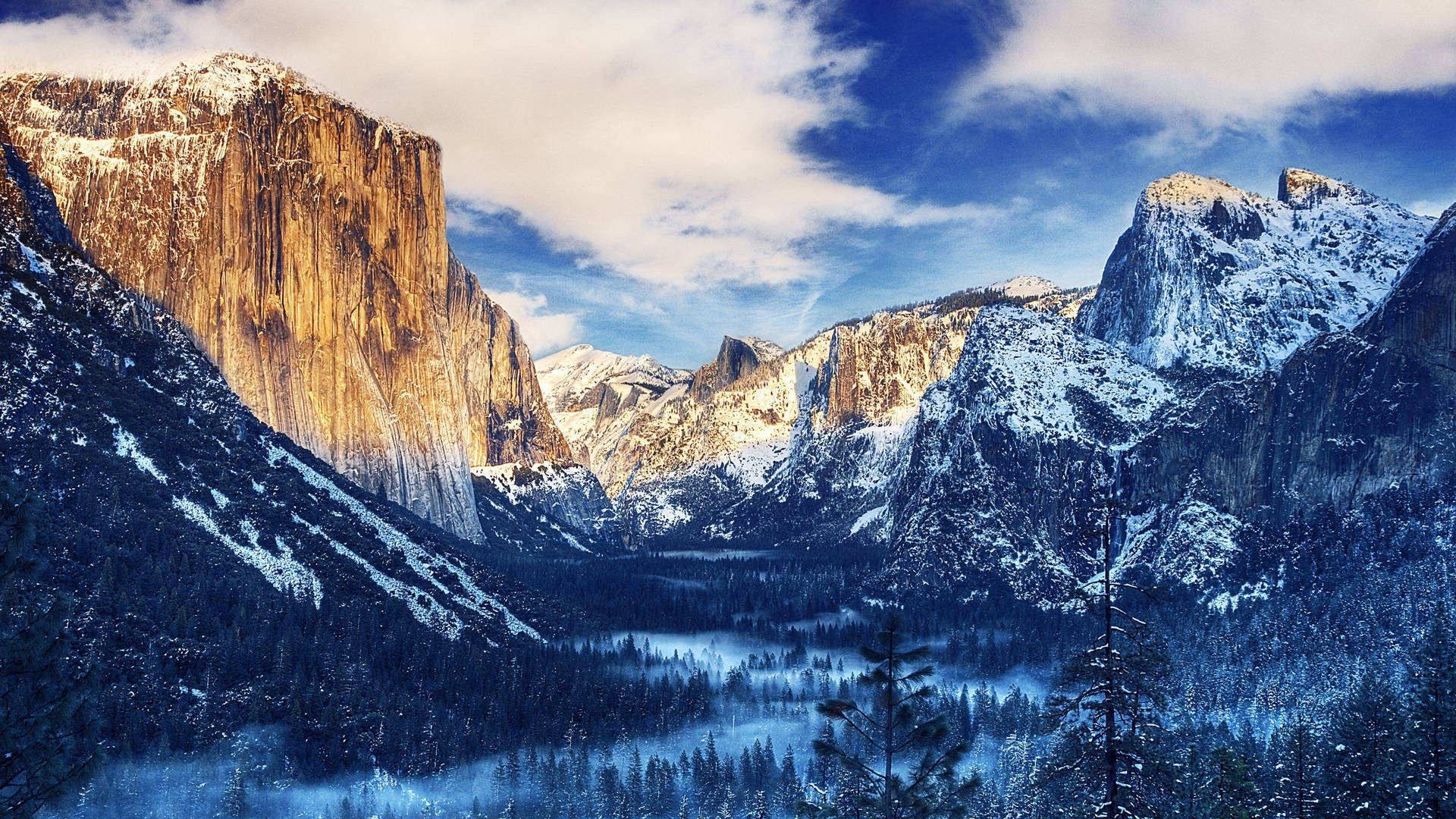 Beeld Asemrowende Sneeubedekte Yosemite Vallei Muurpapier