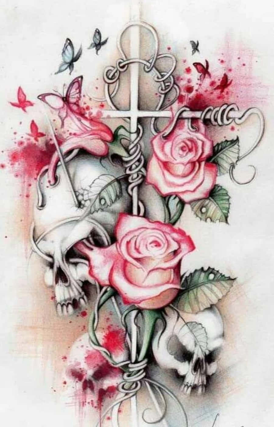 Beeld Liefde Skedels en Rose Muurpapier