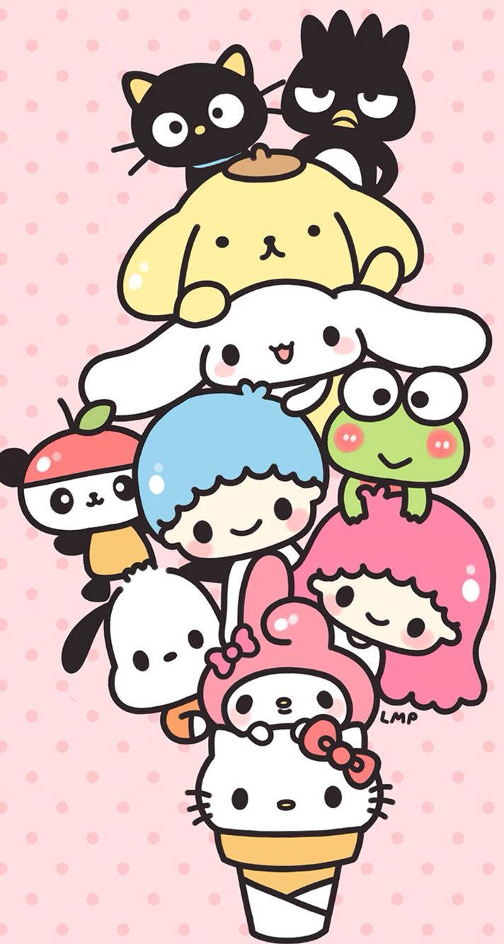 Hello kitty en vriende kawaii sanrio muurpapier.