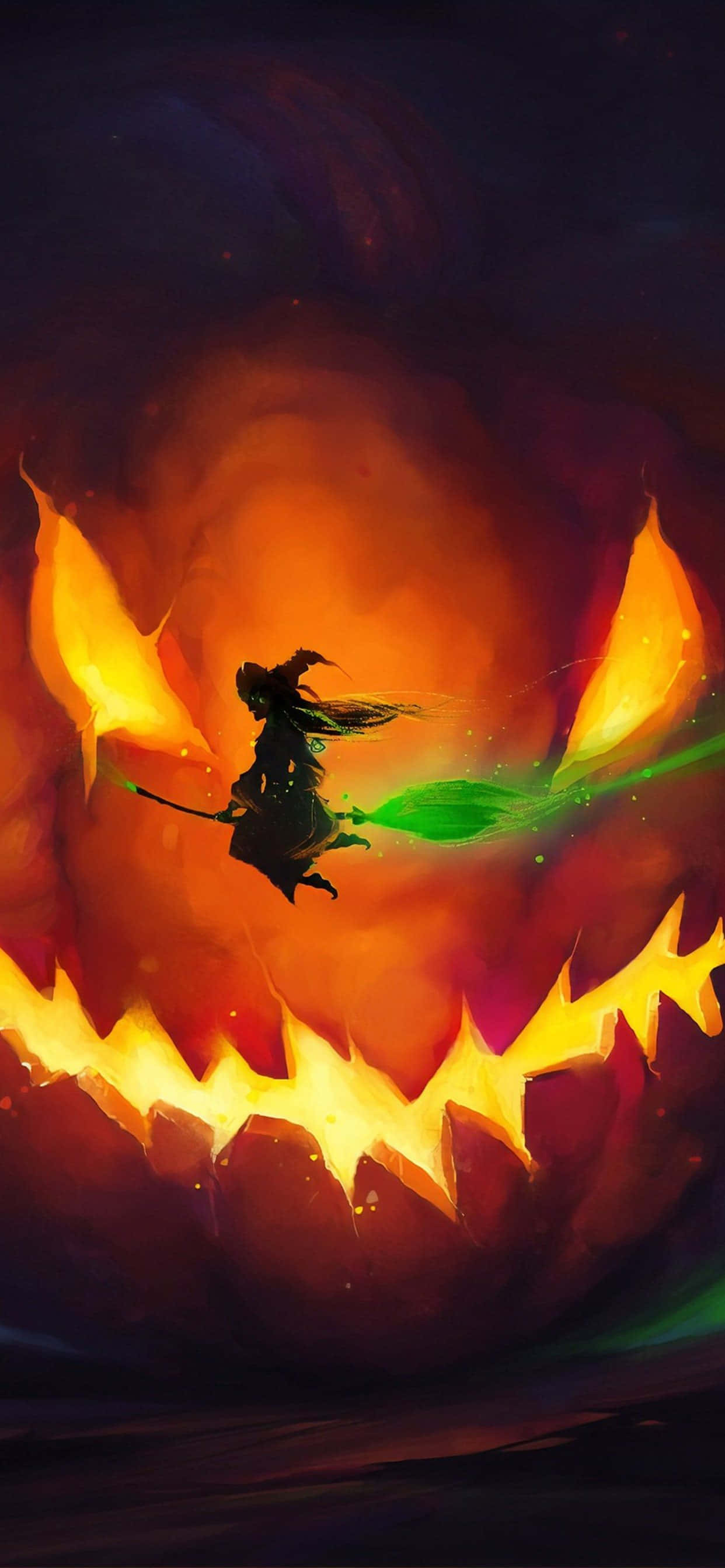 Beeld Spookagtige Halloween-heks Muurpapier