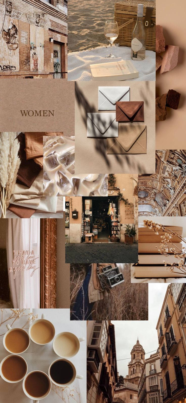 Beige Bruin Estetiese Collage Muurpapier