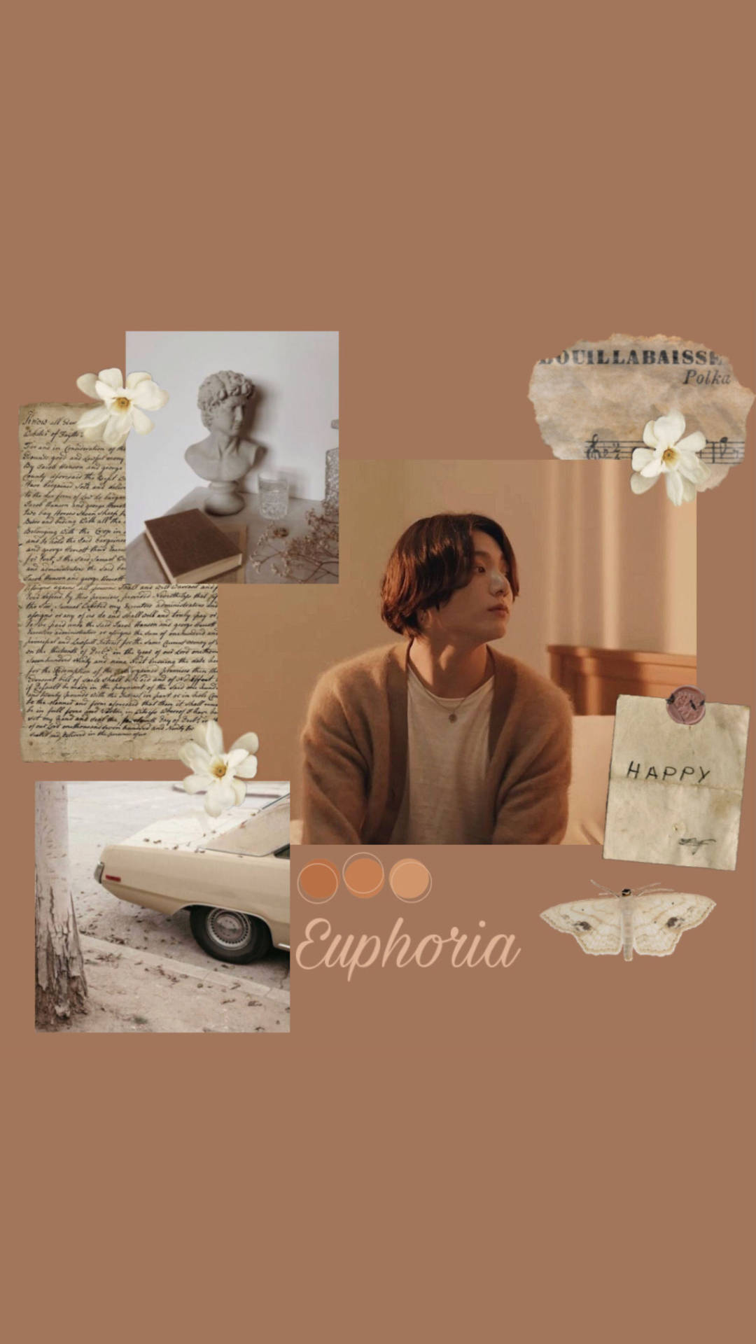 Beige Estetiese BTS Jungkook collage-agtergrond — Beige estetiese GIF Muurpapier