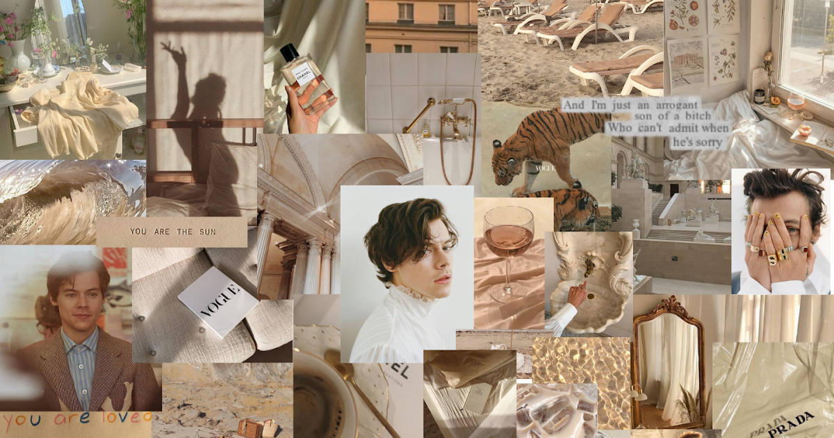 Beige Estetiese Harry Styles Collage Muurpapier