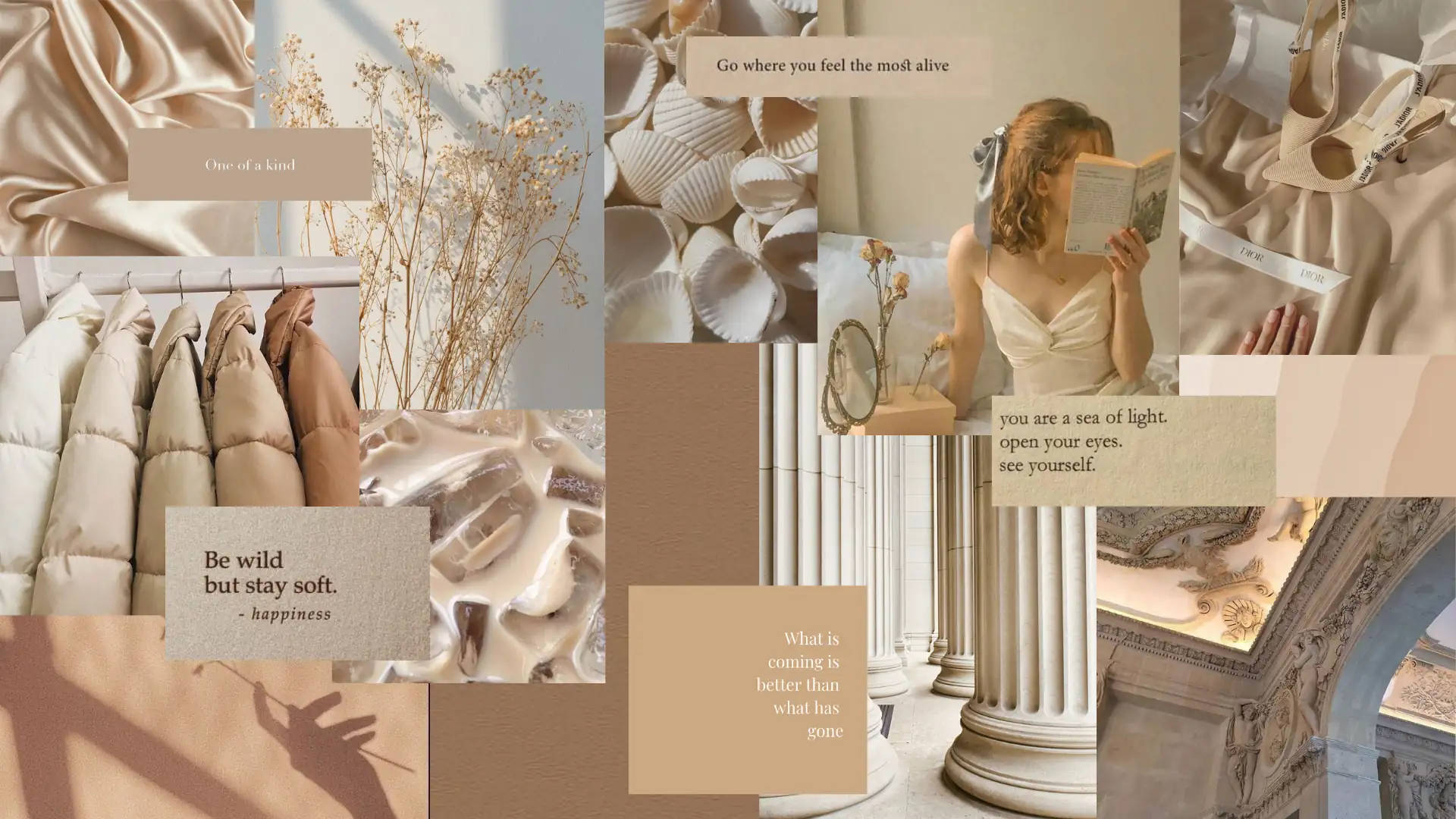 Beige Estetiese Skootrekenaar-agtergrond met Aanhalings — Beige estetiese GIF Muurpapier
