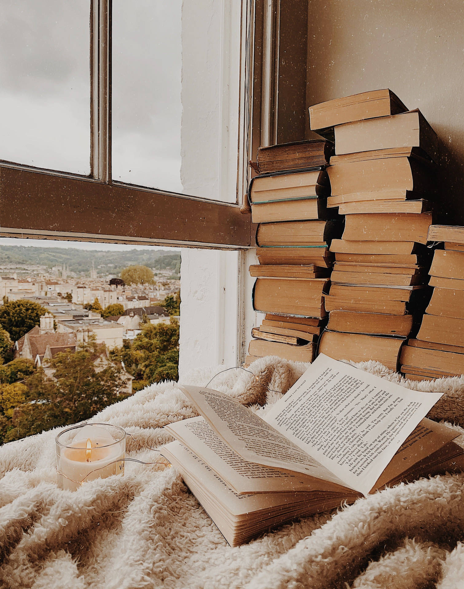 Beige Estetiese boeke agtergrond — Beige estetiese GIF Muurpapier