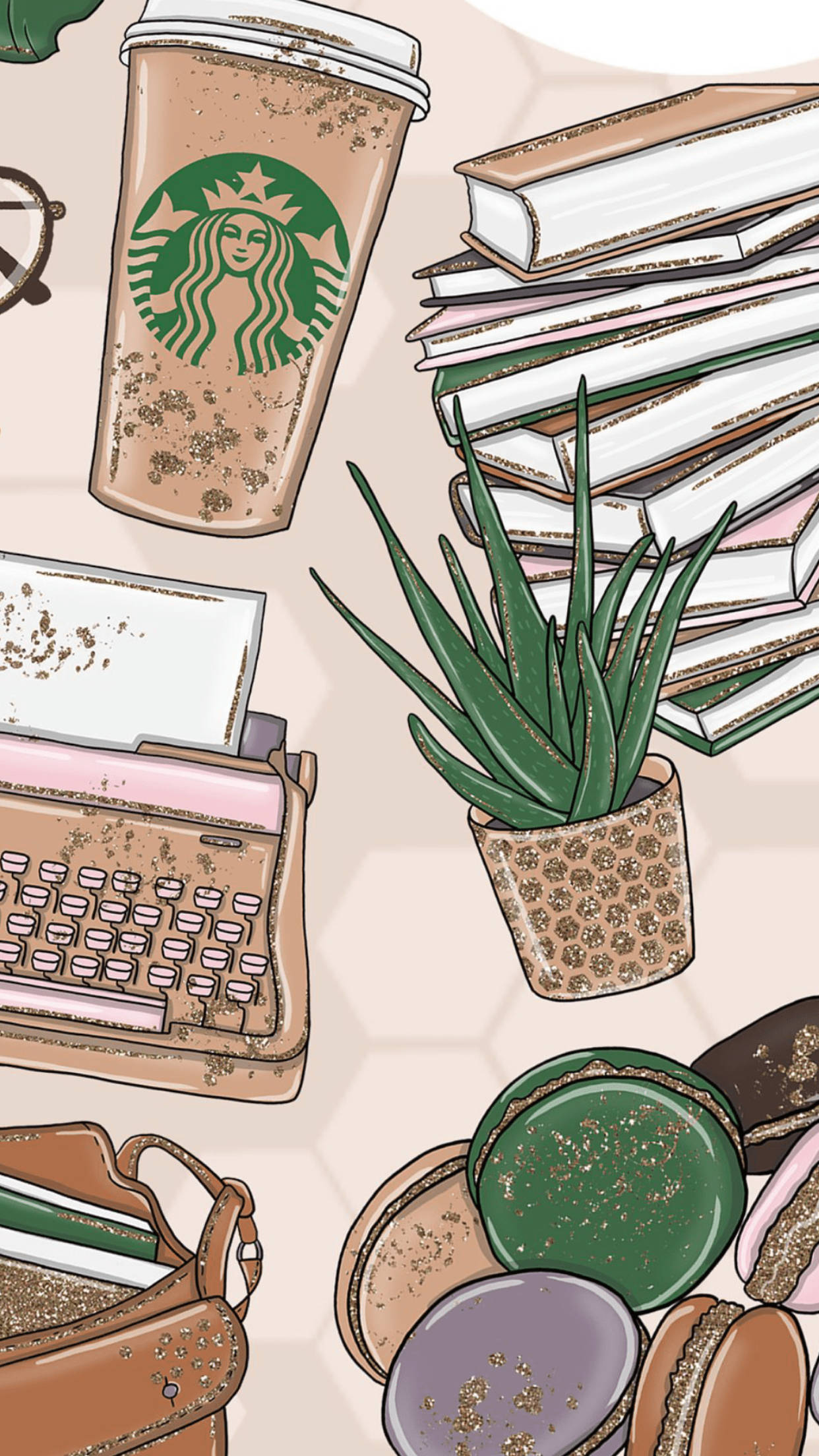 Beige Starbucks-estetika Muurpapier