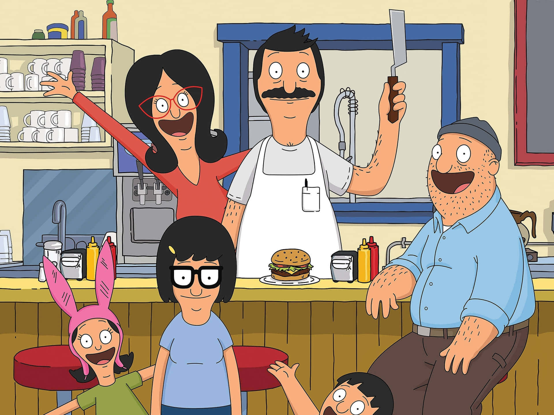 Belcher-gesin met Teddy en Bob's Burgers-agtergrond Muurpapier