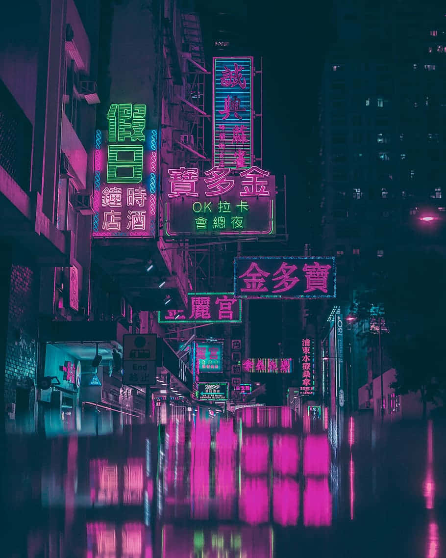Beleef die lewendige naglewe van Neon City Muurpapier