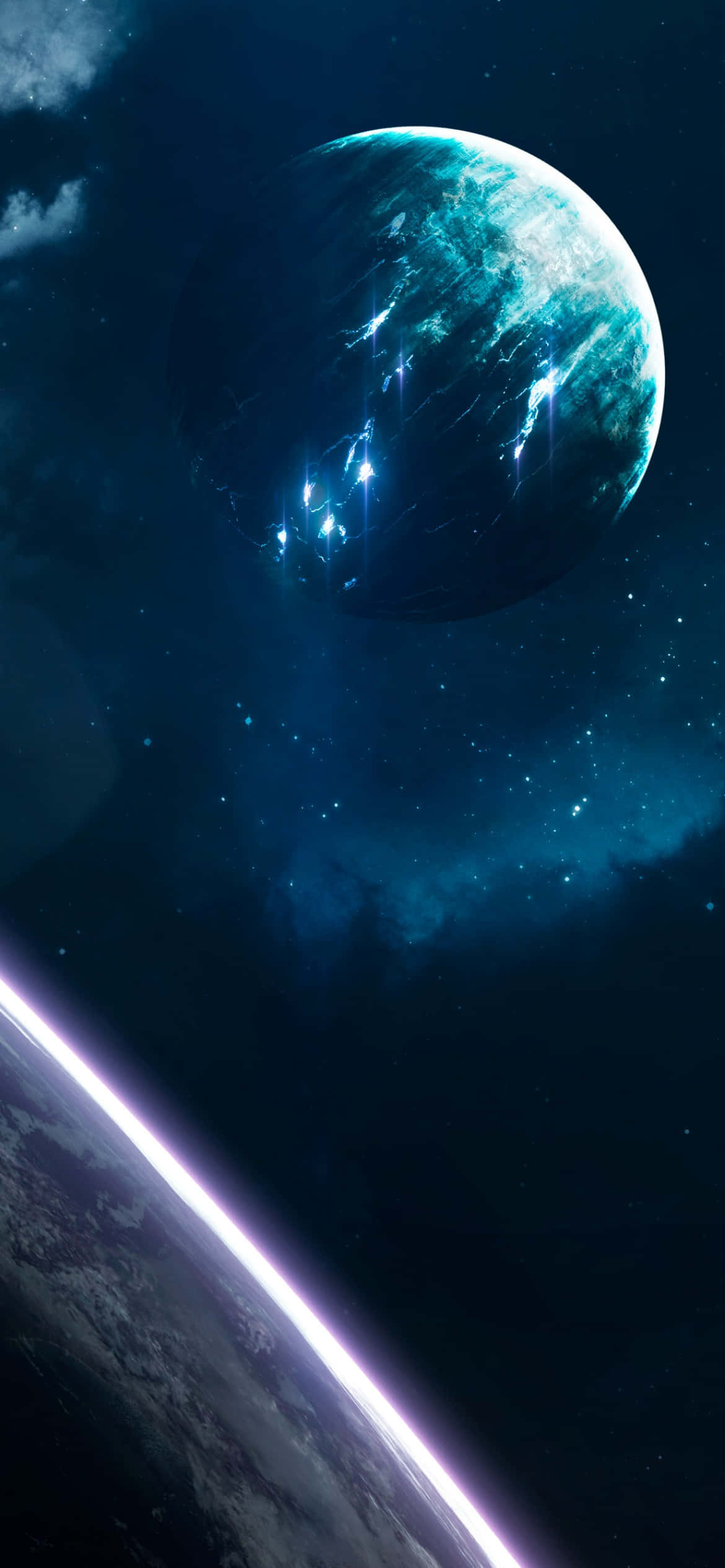 Ervaar die sterrestelsel met die Blou Galaxy iPhone Muurpapier