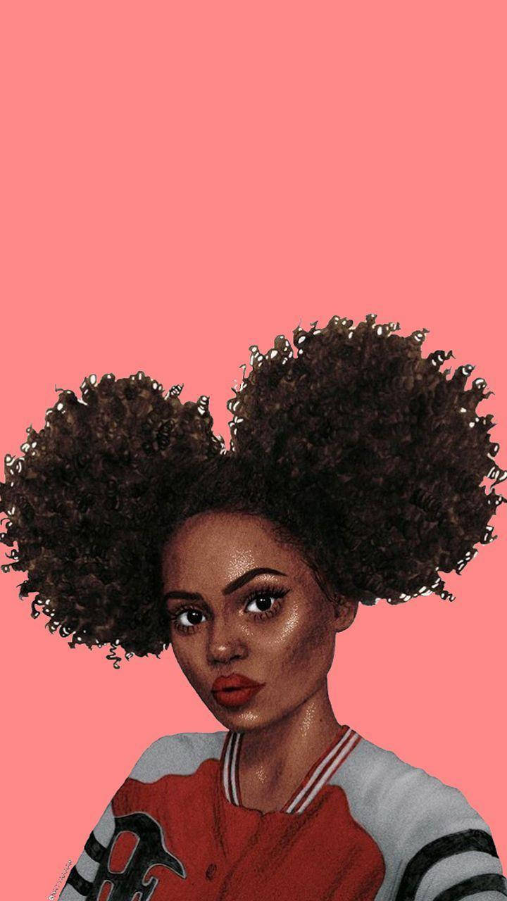 Bemagtigde Swart Baddie-meisie met Volumes Frizzige Hare Muurpapier