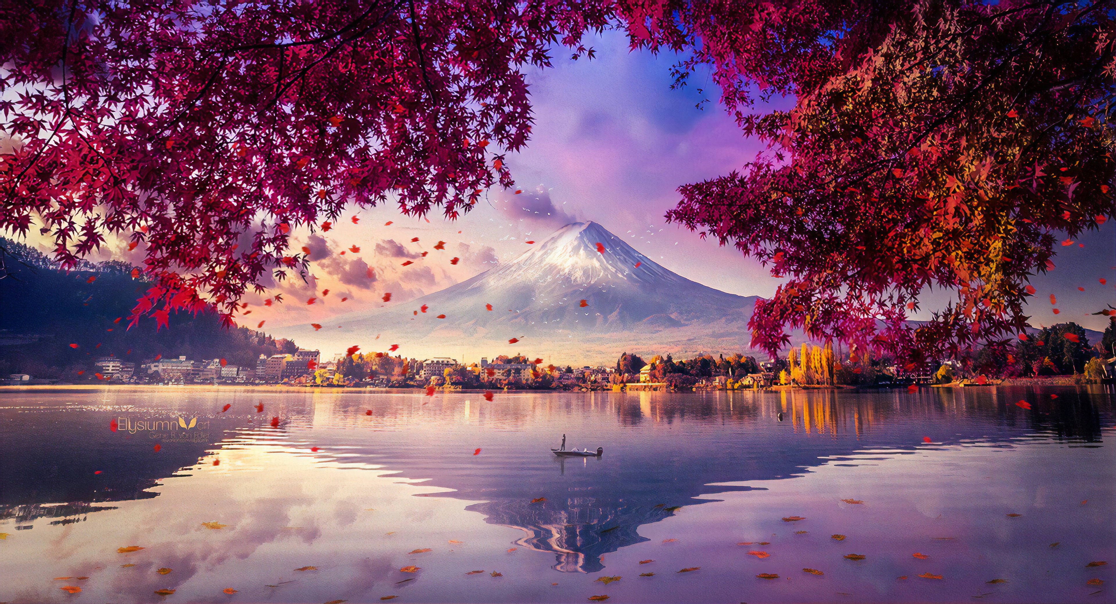 Berg Fuji Meer Japan 4K Muurpapier