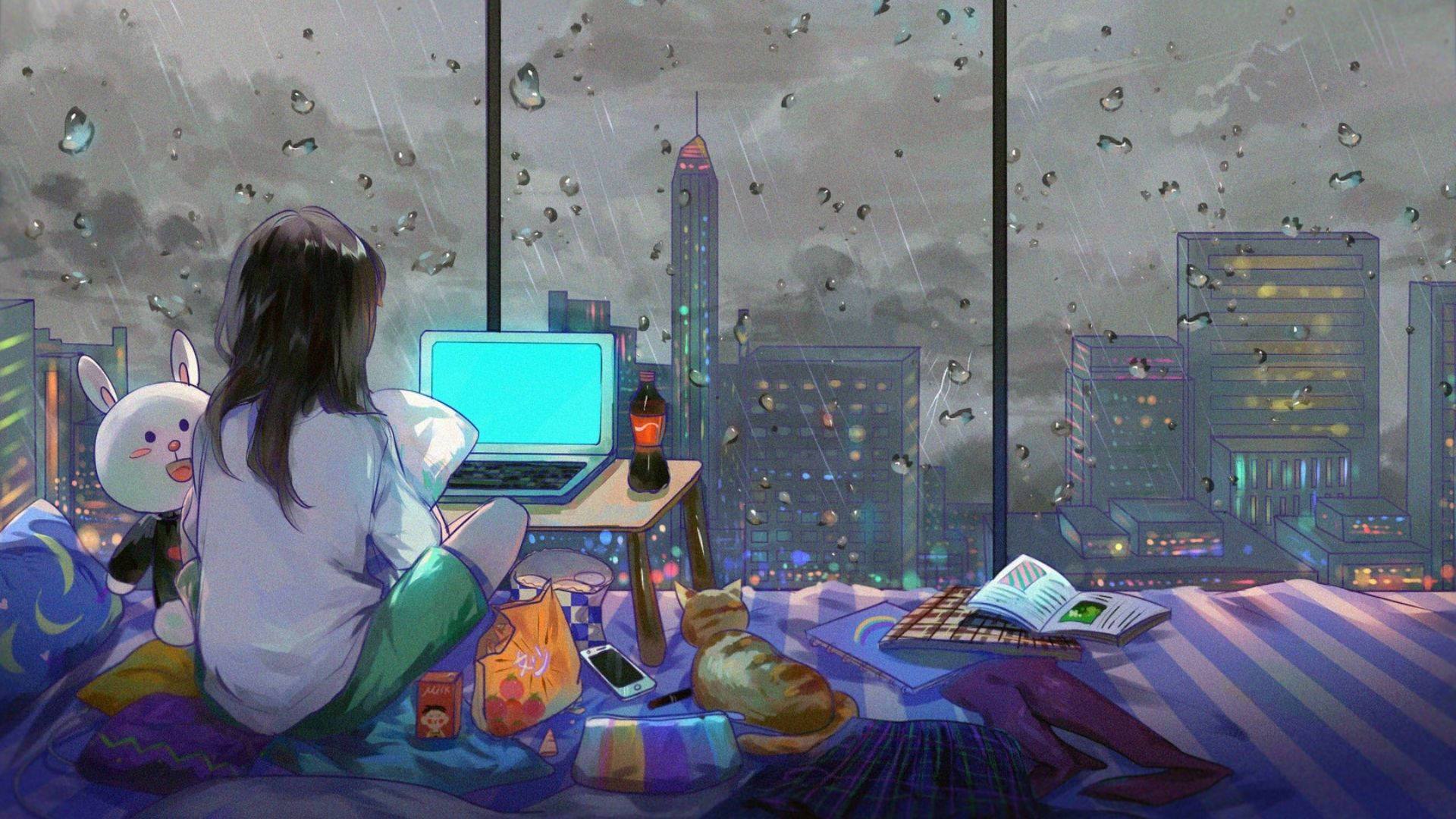 Besige Anime Kamer Muurpapier