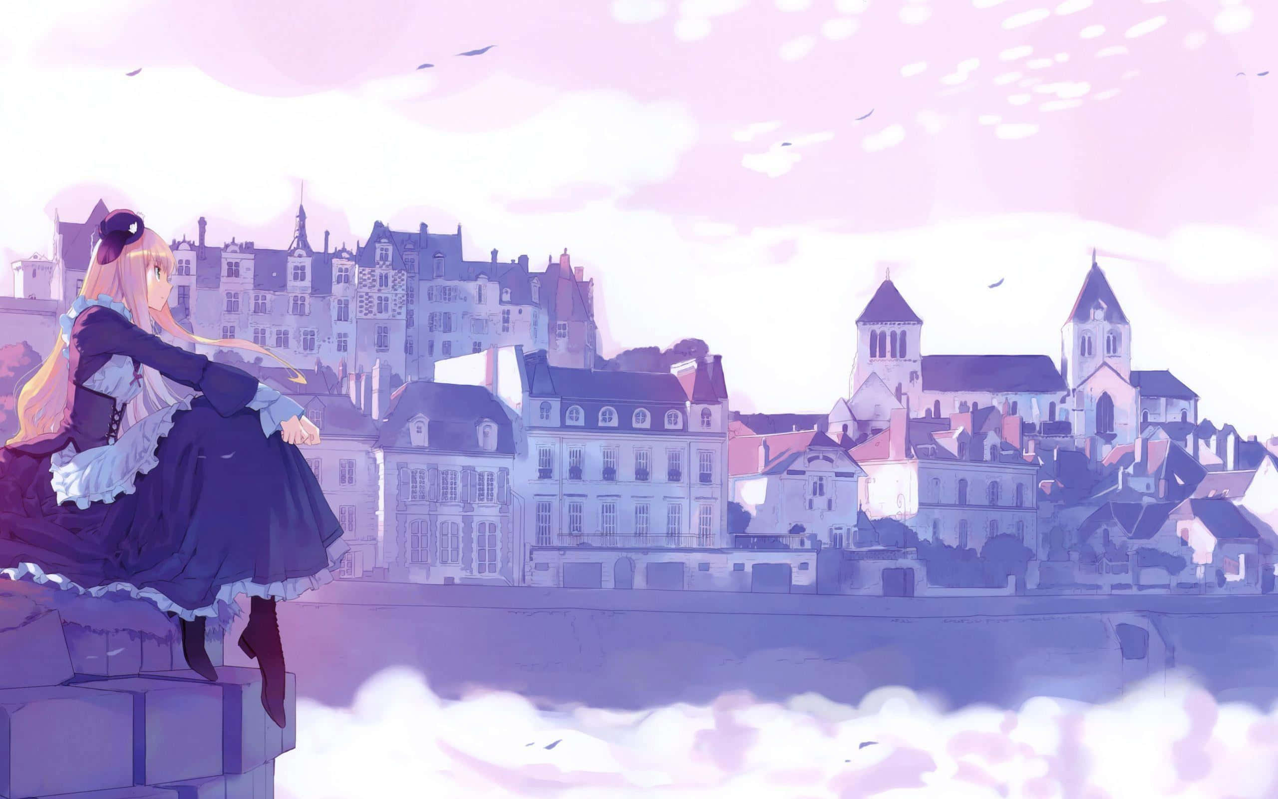 Betowerende Anime-toneel in 'n Mistieke Woud Muurpapier