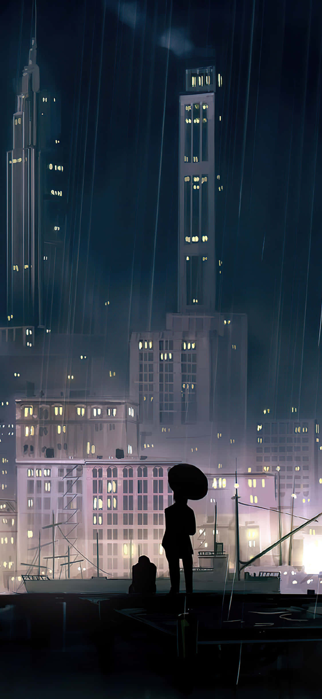 Betowerende Anime-stadsbeeld teen Skemer Muurpapier