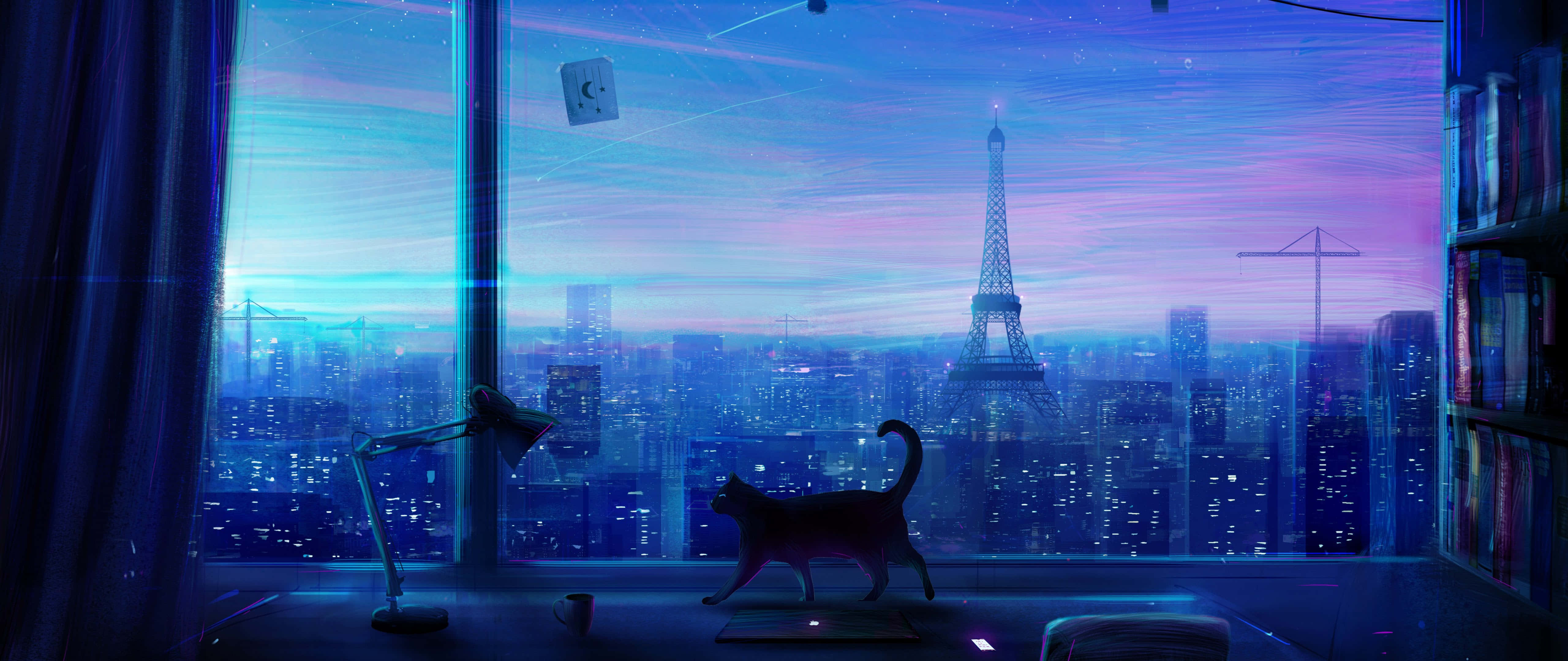Betowerende Anime-kamer Muurpapier