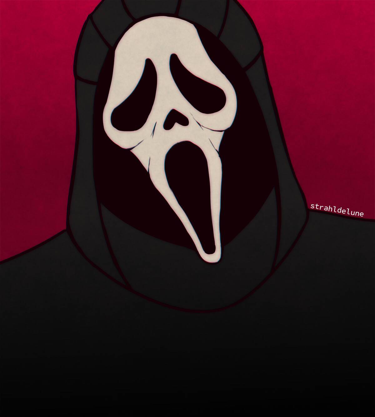 Betowerende Beeld van Ghostface op 'n Pienk Agtergrond Muurpapier