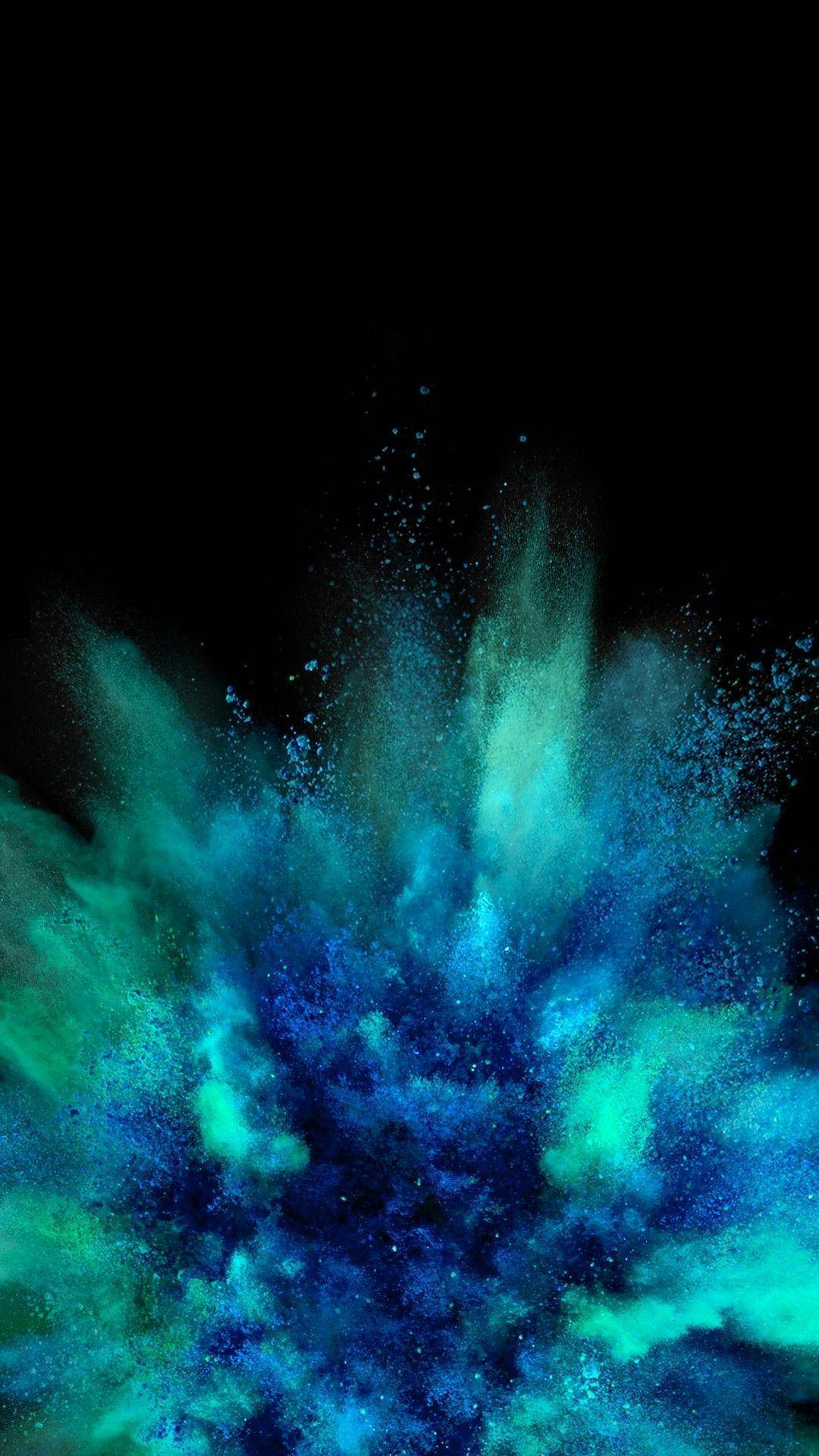 Betree 'n wêreld van pragtige blou met die AMOLED-ontploffing van blou poeiers Muurpapier