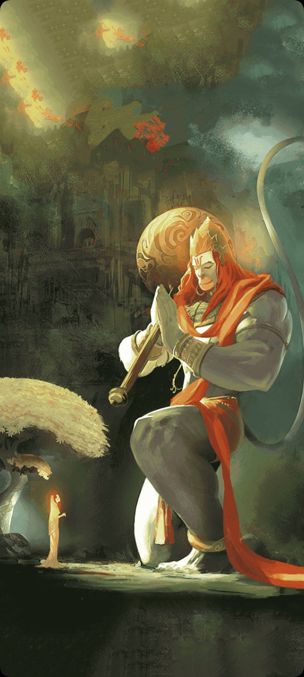 Biddende Hindoe God Hanuman Foon Muurpapier