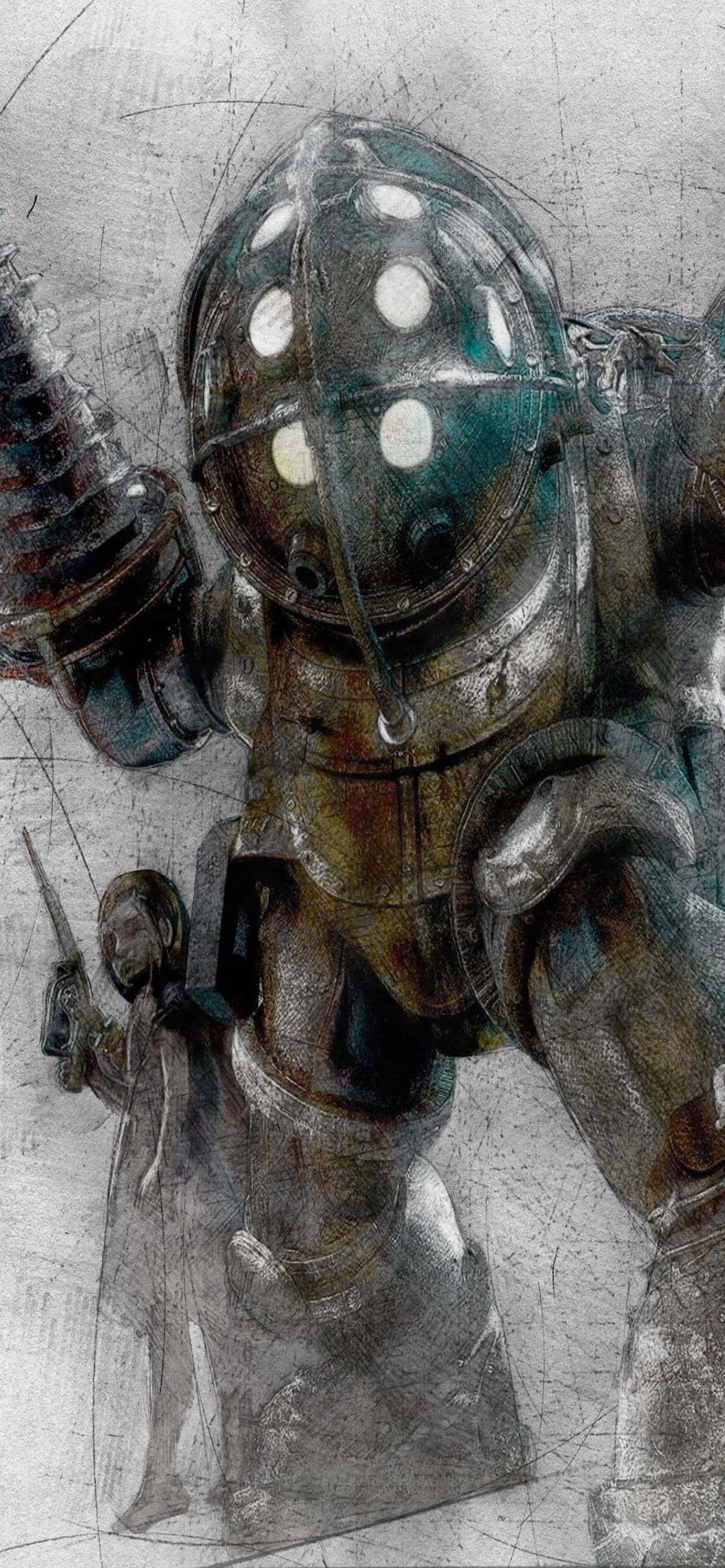 Big Daddy Tekening iPhone Xs Max Bioshock Infinite Agtergrond Muurpapier