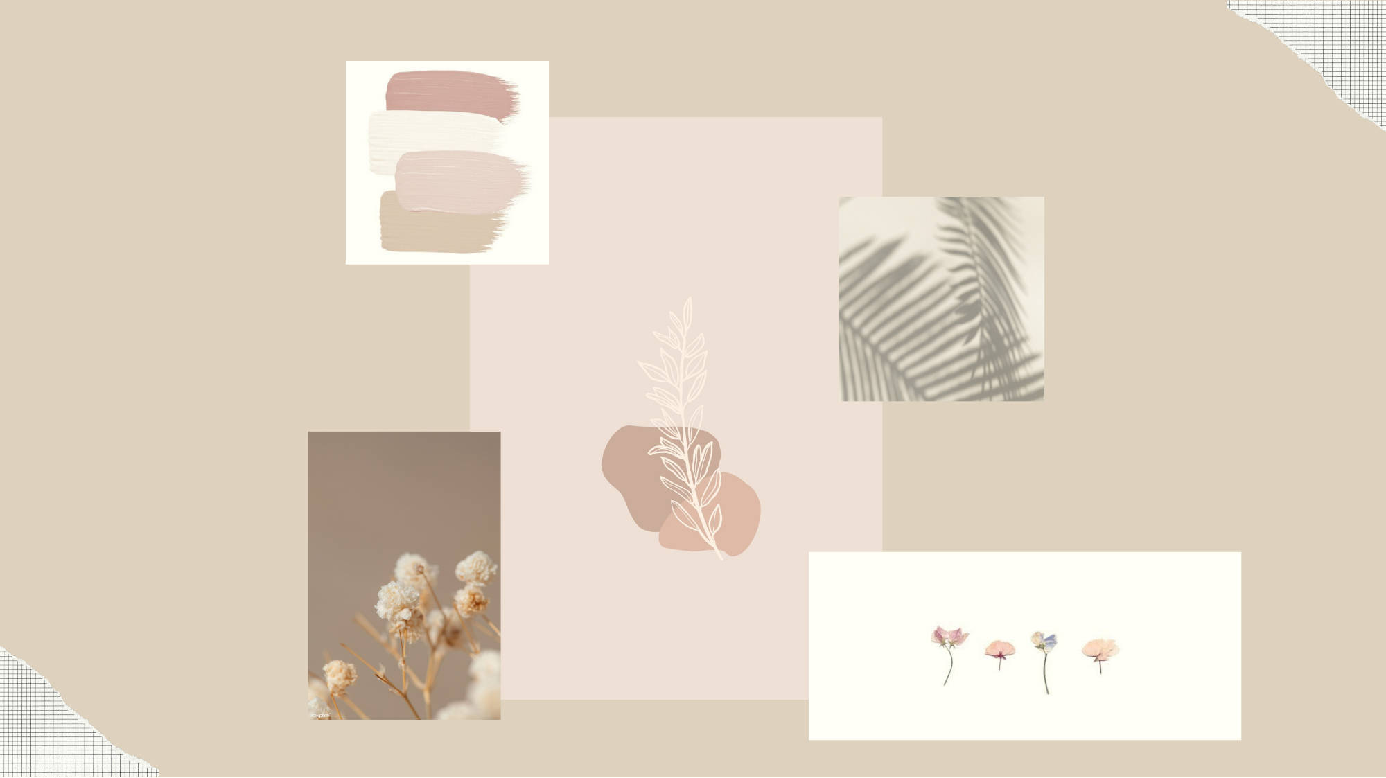 Bladryke Beige Estetiese Skootrekenaar Muurpapier