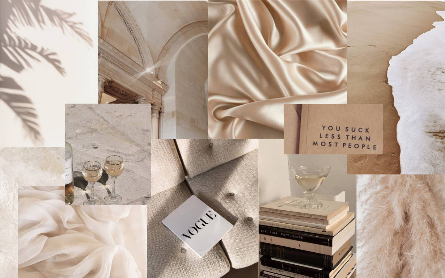 Bladsye en Boeke Collage Beige Estetiese Bureaublad