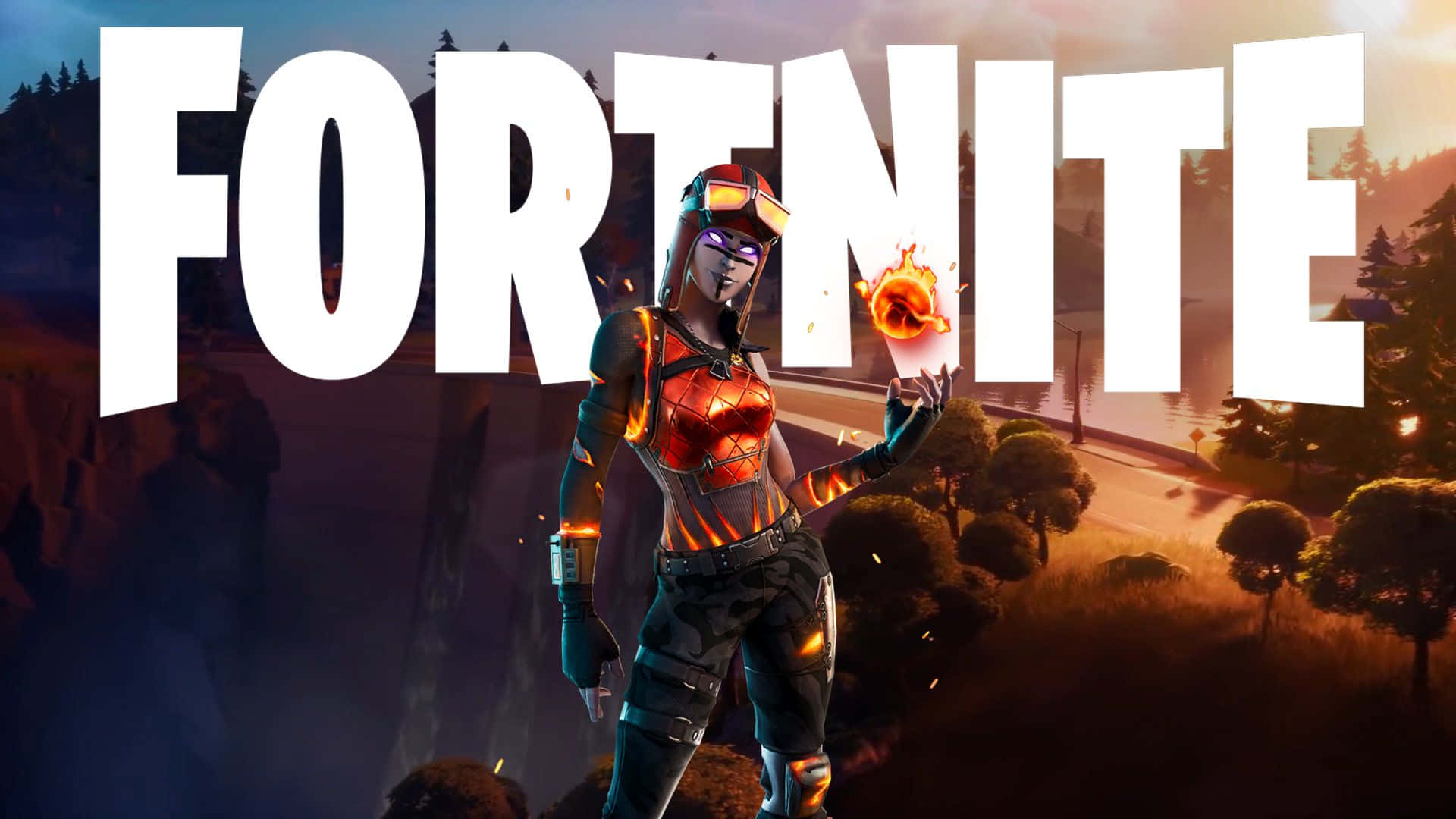 Blaze Fortnite-uitrusting Fortnite-logo Muurpapier
