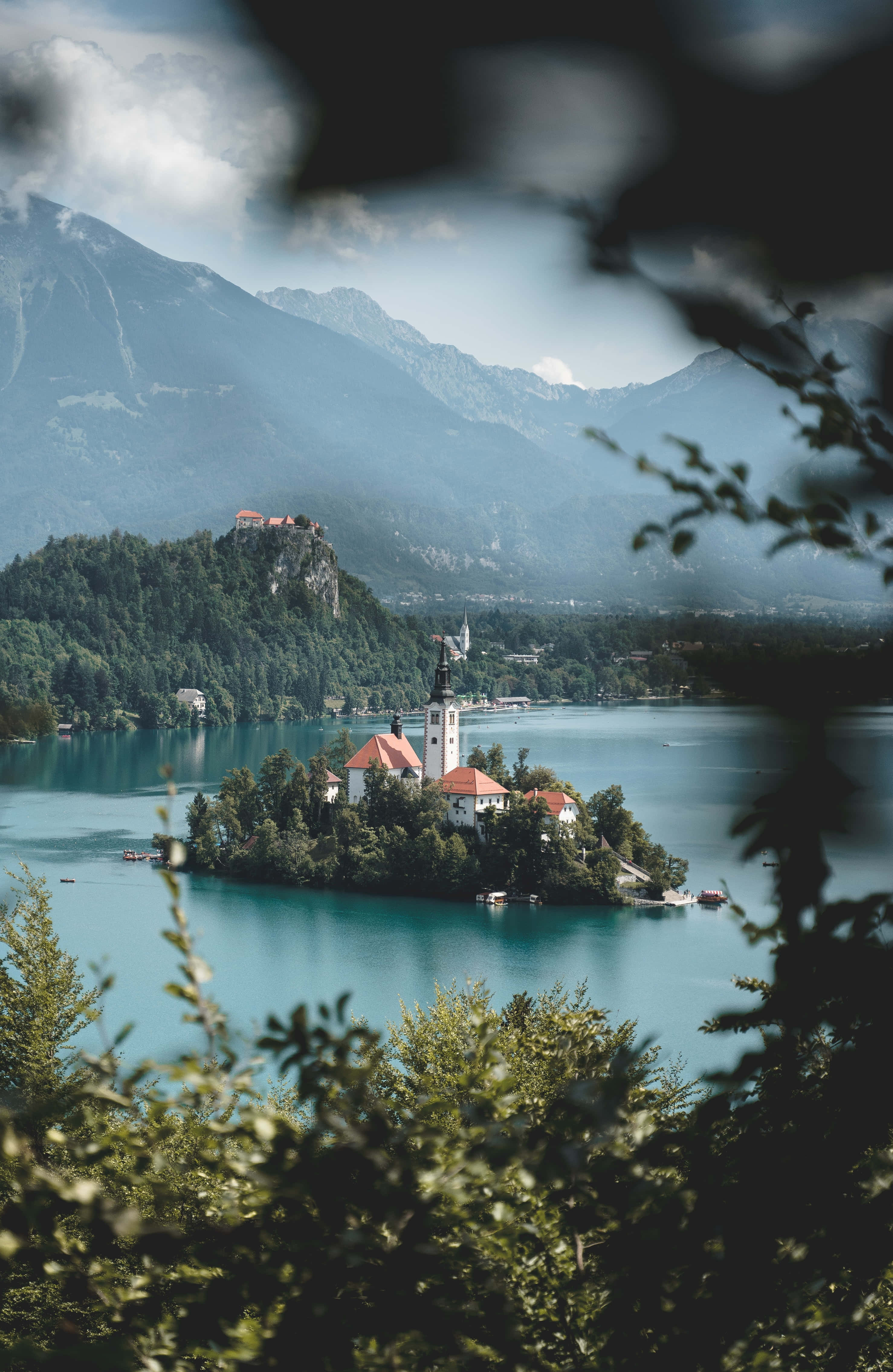 Bled-meer gesien vanuit sy oostelike bos Muurpapier