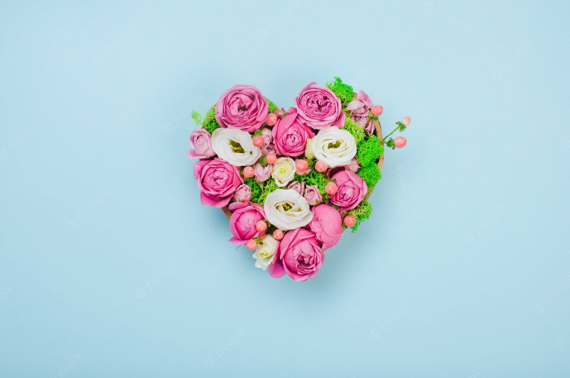 Blomhart met Pienk en Wit Rose Muurpapier