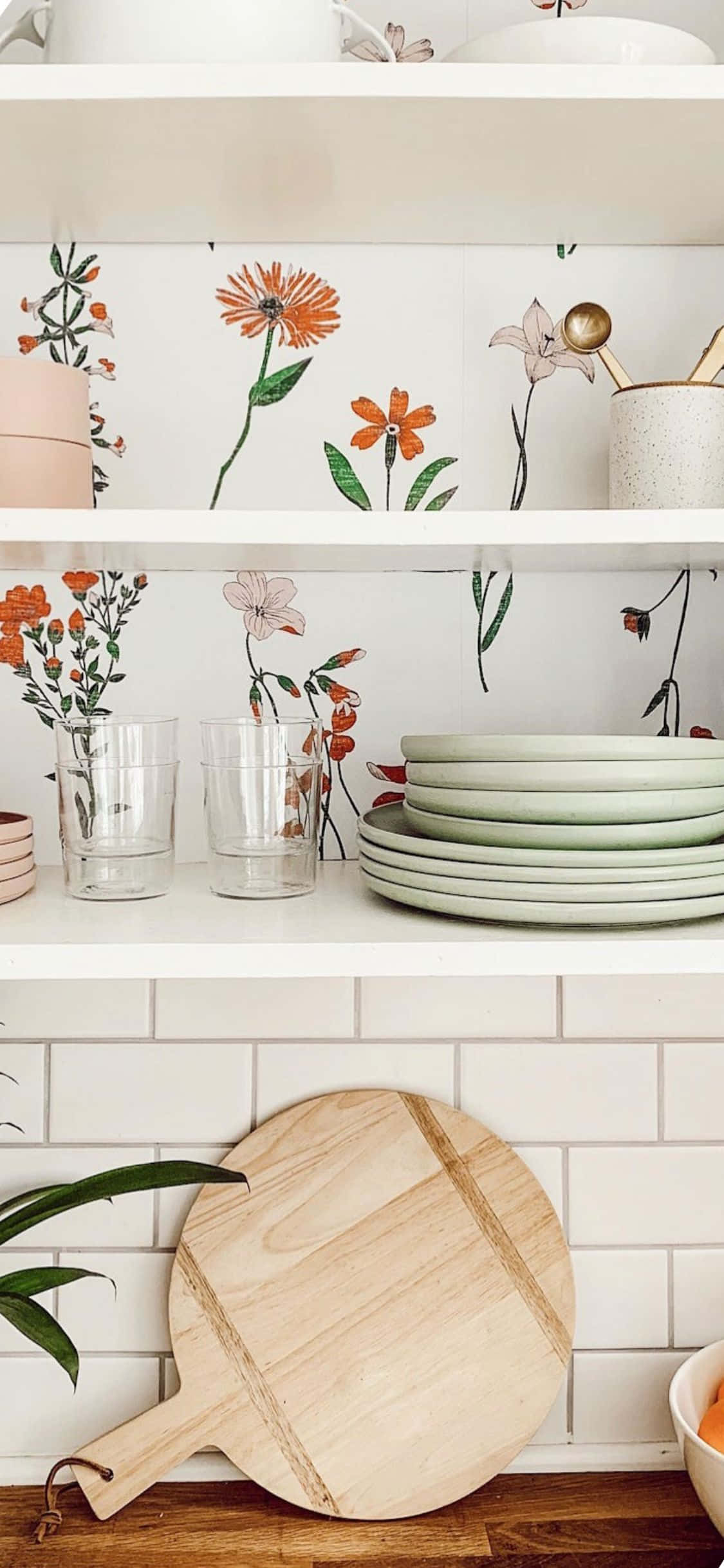 Florale Binneversiering iPhone X Kombuis Agtergrond Muurpapier