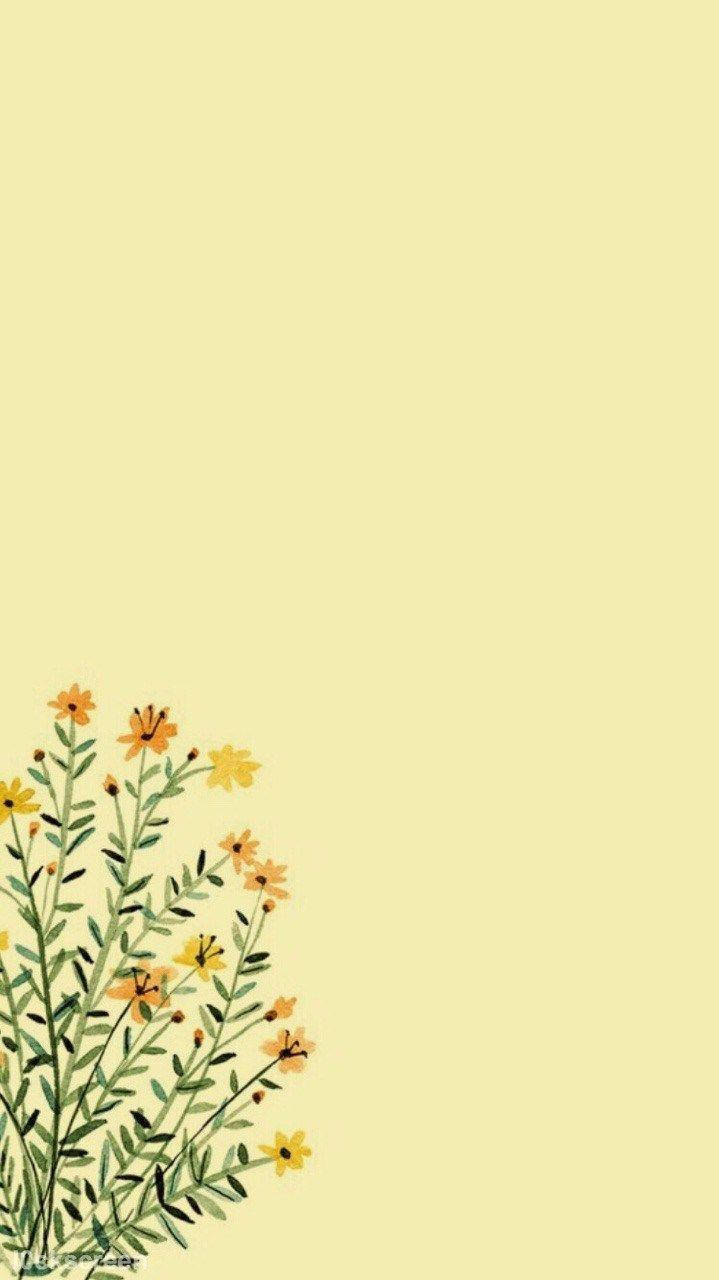 Blomme Gedruk op Oulike Pastelgeel Estetika Muurpapier