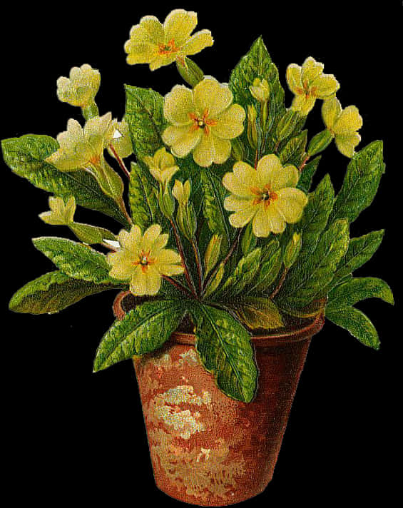 Blommende Geel Blomme in Kleipot Muurpapier