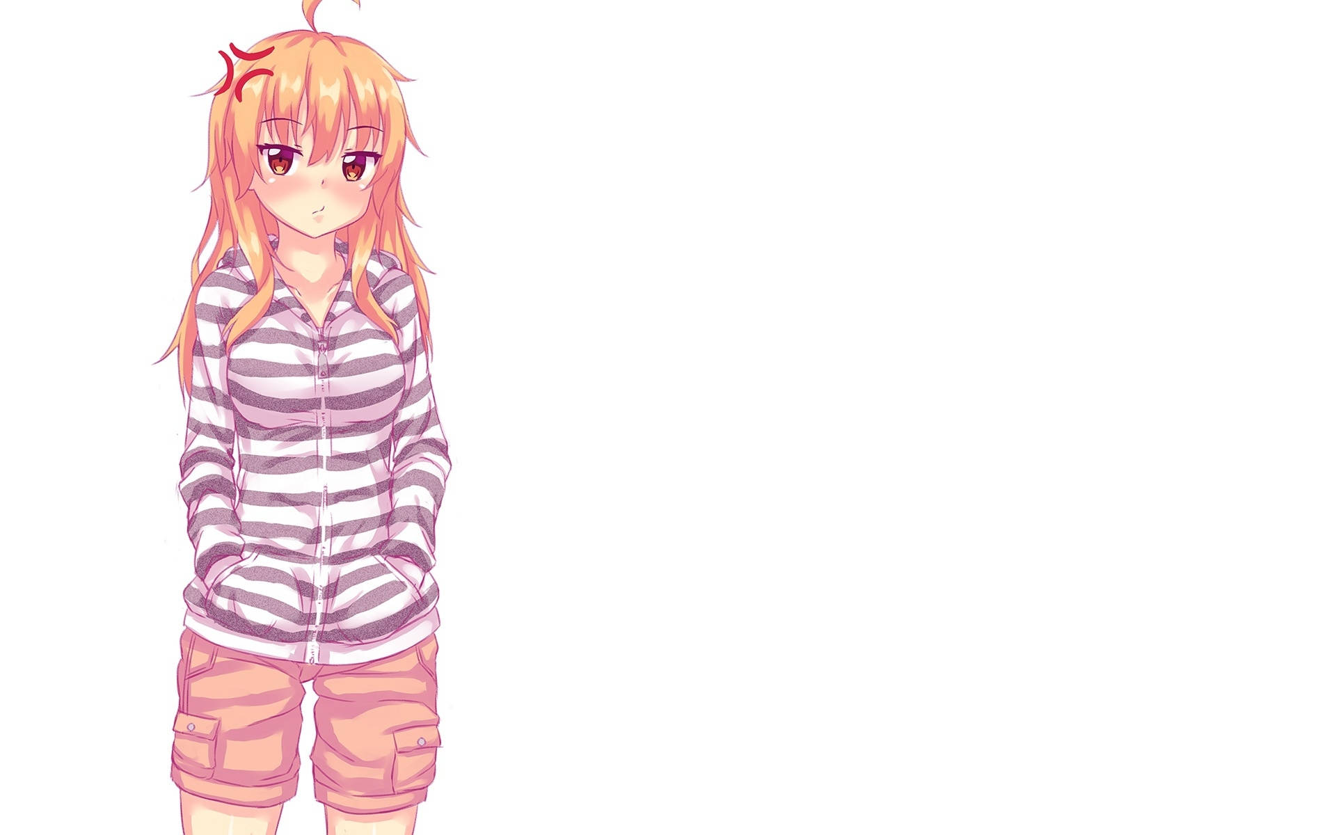 Blonde Anime Meisie Hoodie Met Strepe Muurpapier