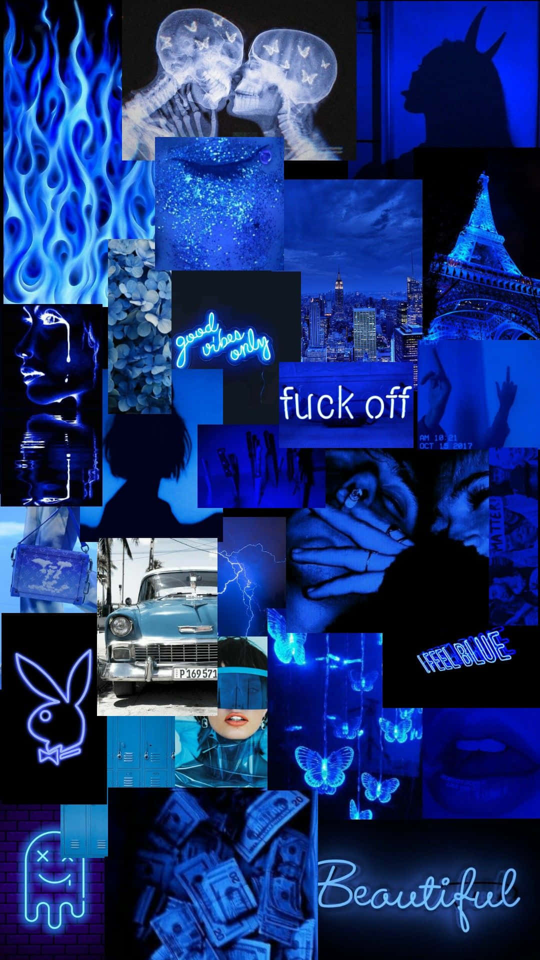 Blou Baddie Pragtige Collage Muurpapier