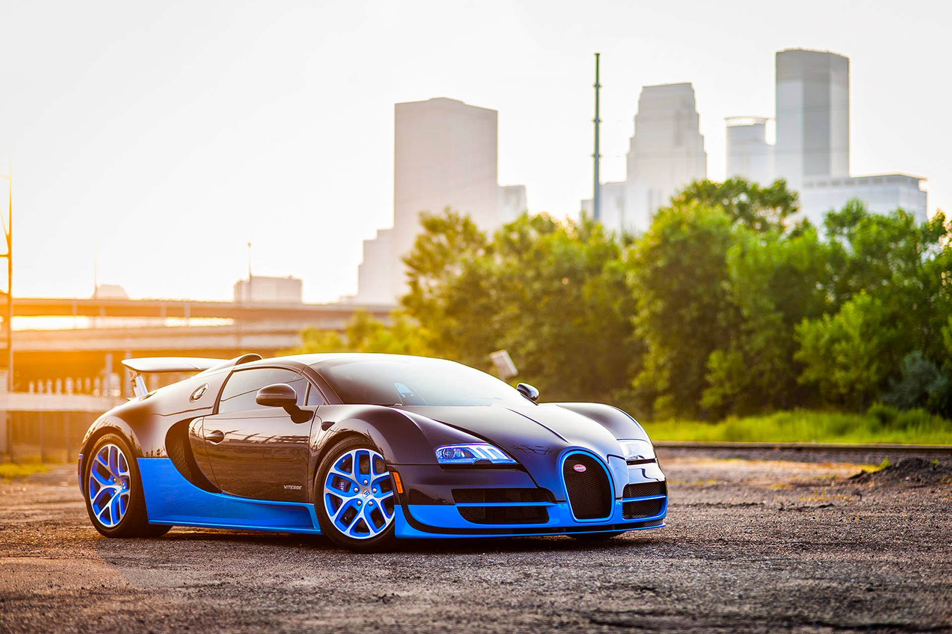 Blou Bugatti Veyron Sondergang Agtergrond