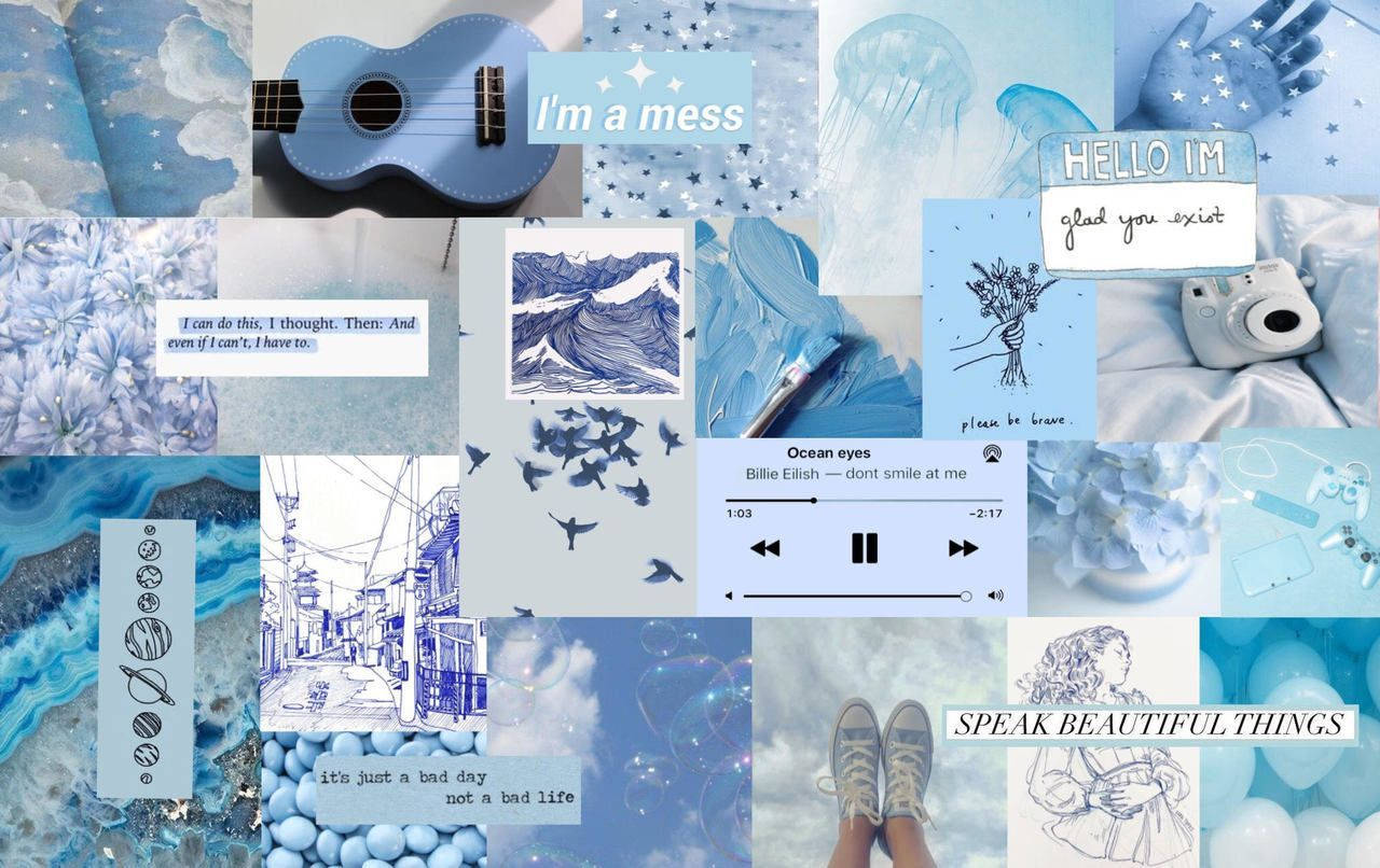 Blou Collage-foto's van Pinterest vir Skootrekenaar Muurpapier