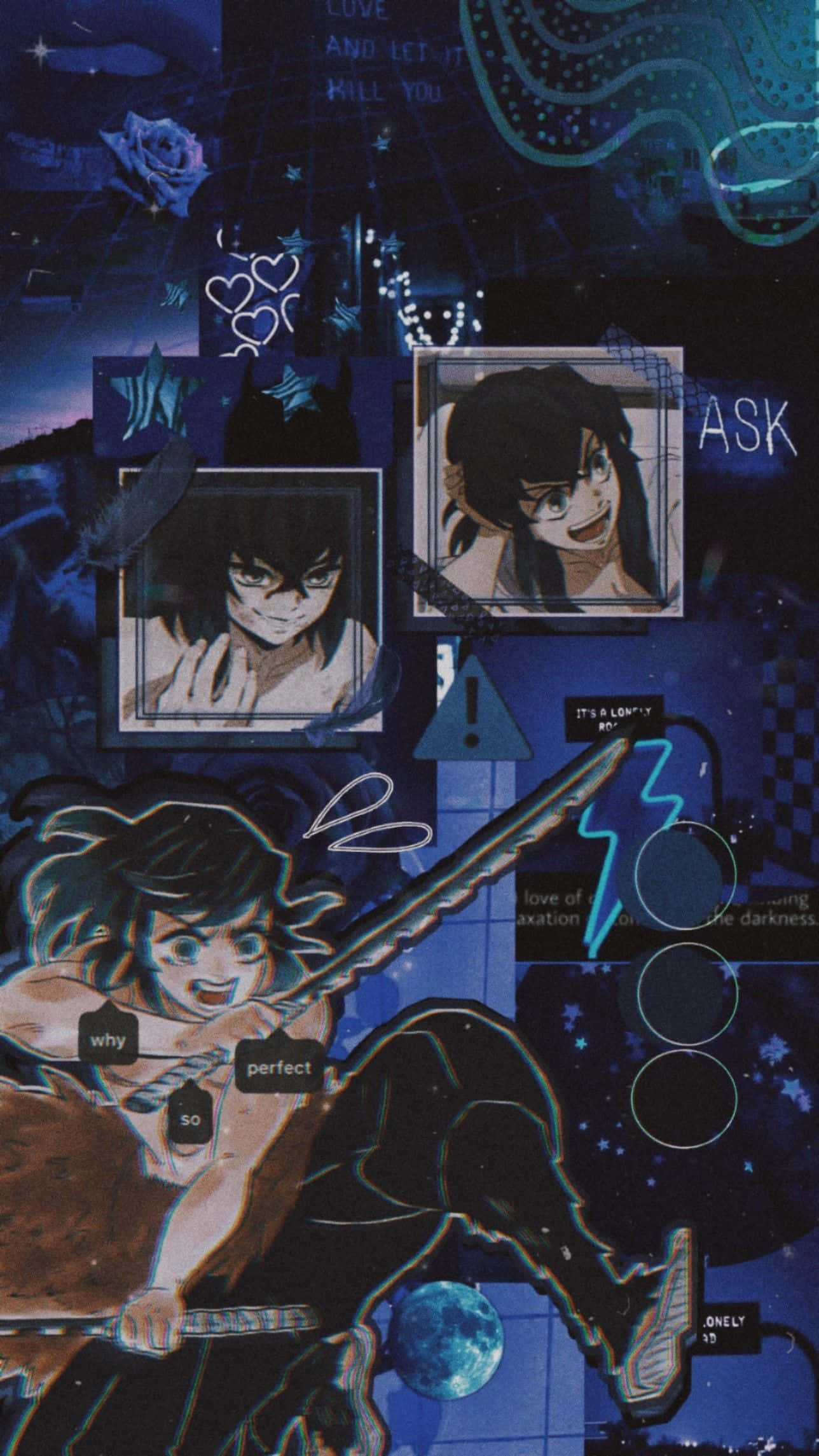 Blou Collage Inosuke PFP Muurpapier