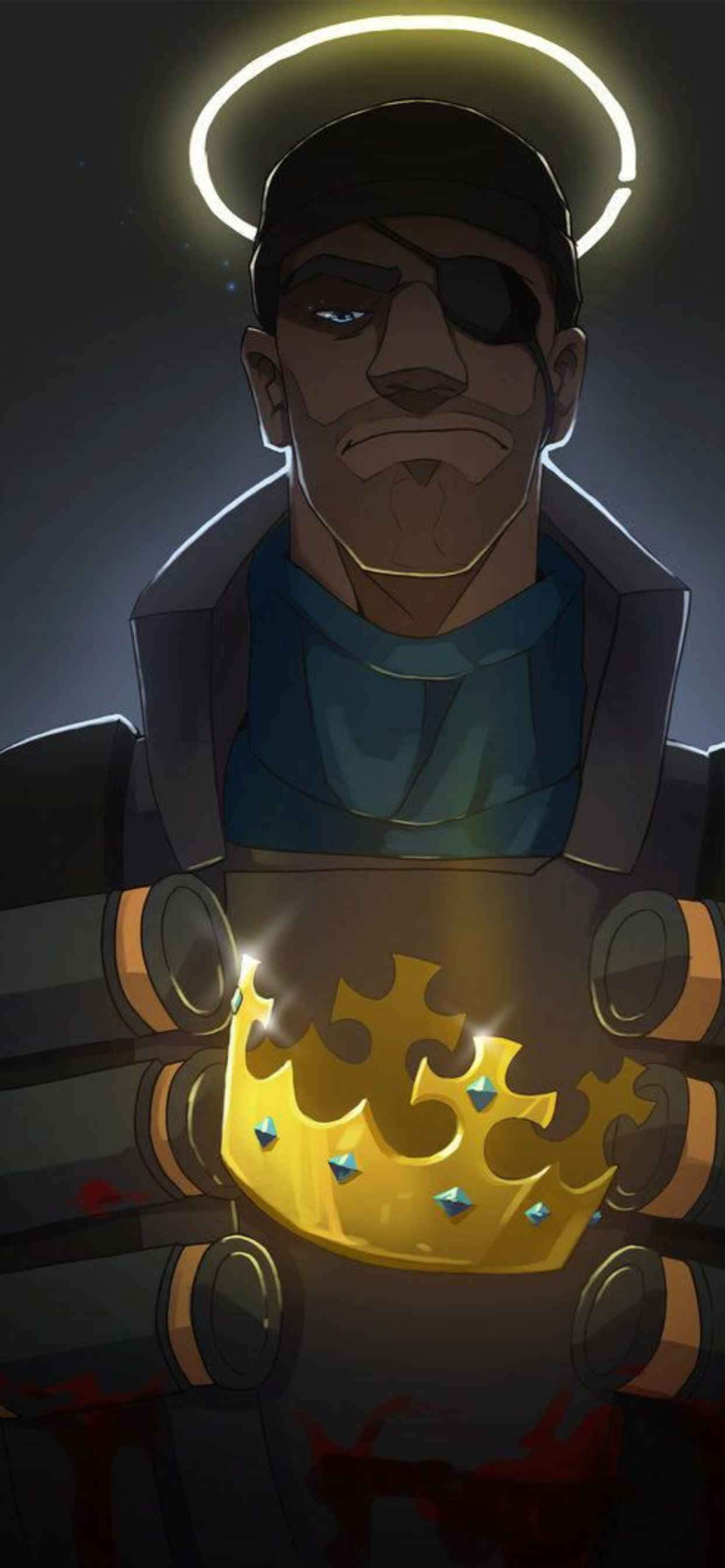 Blou Demoman-karakter iPhone Xs Max Team Fortress 2-agtergrond Muurpapier