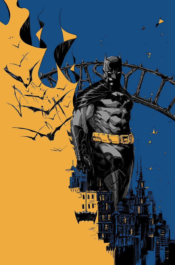 Blou en Geel Batman Arkham Knight iPhone Muurpapier
