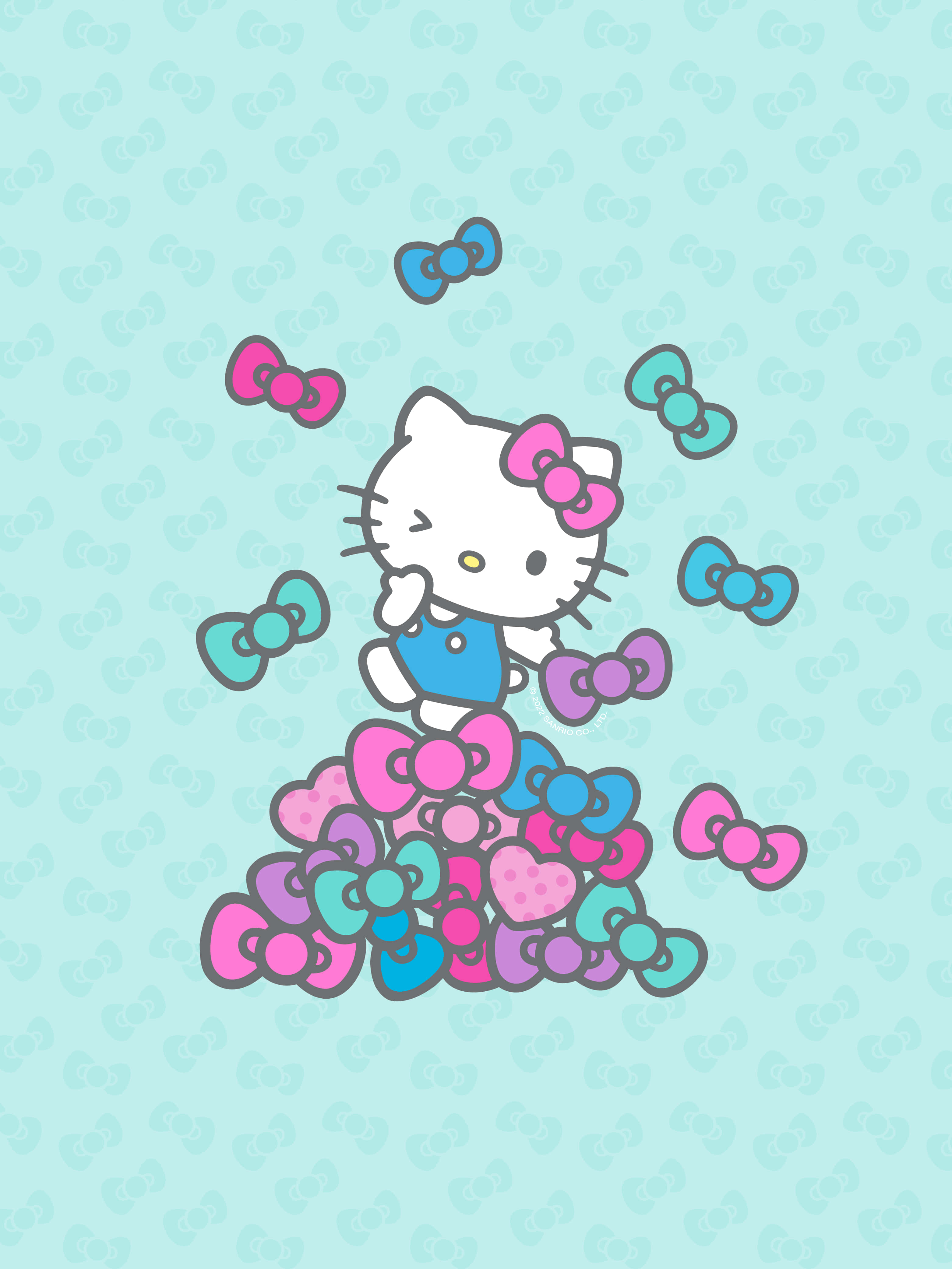Blou en Pienk Hello Kitty Agtergrond Muurpapier