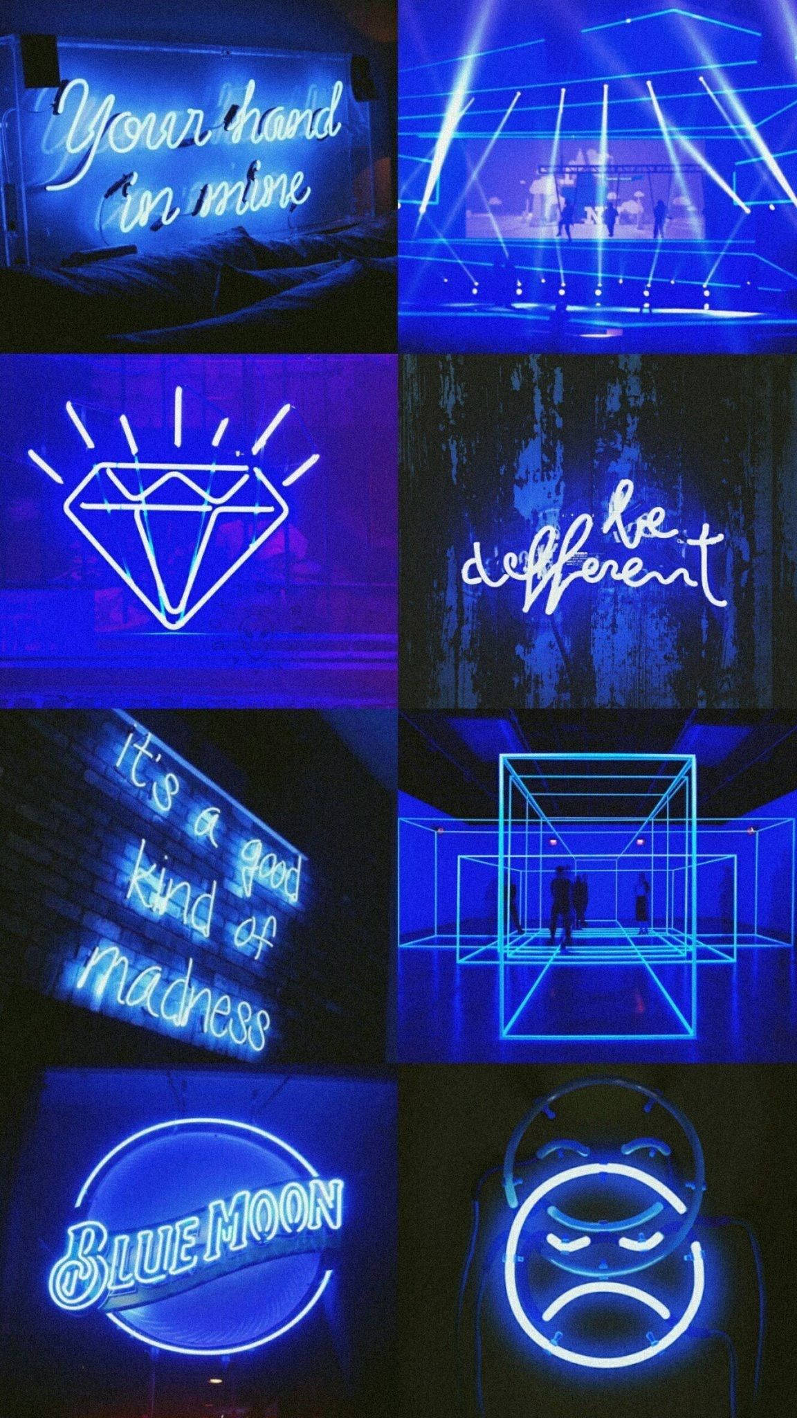Blou en Swart Neon Estetiese Muurpapier