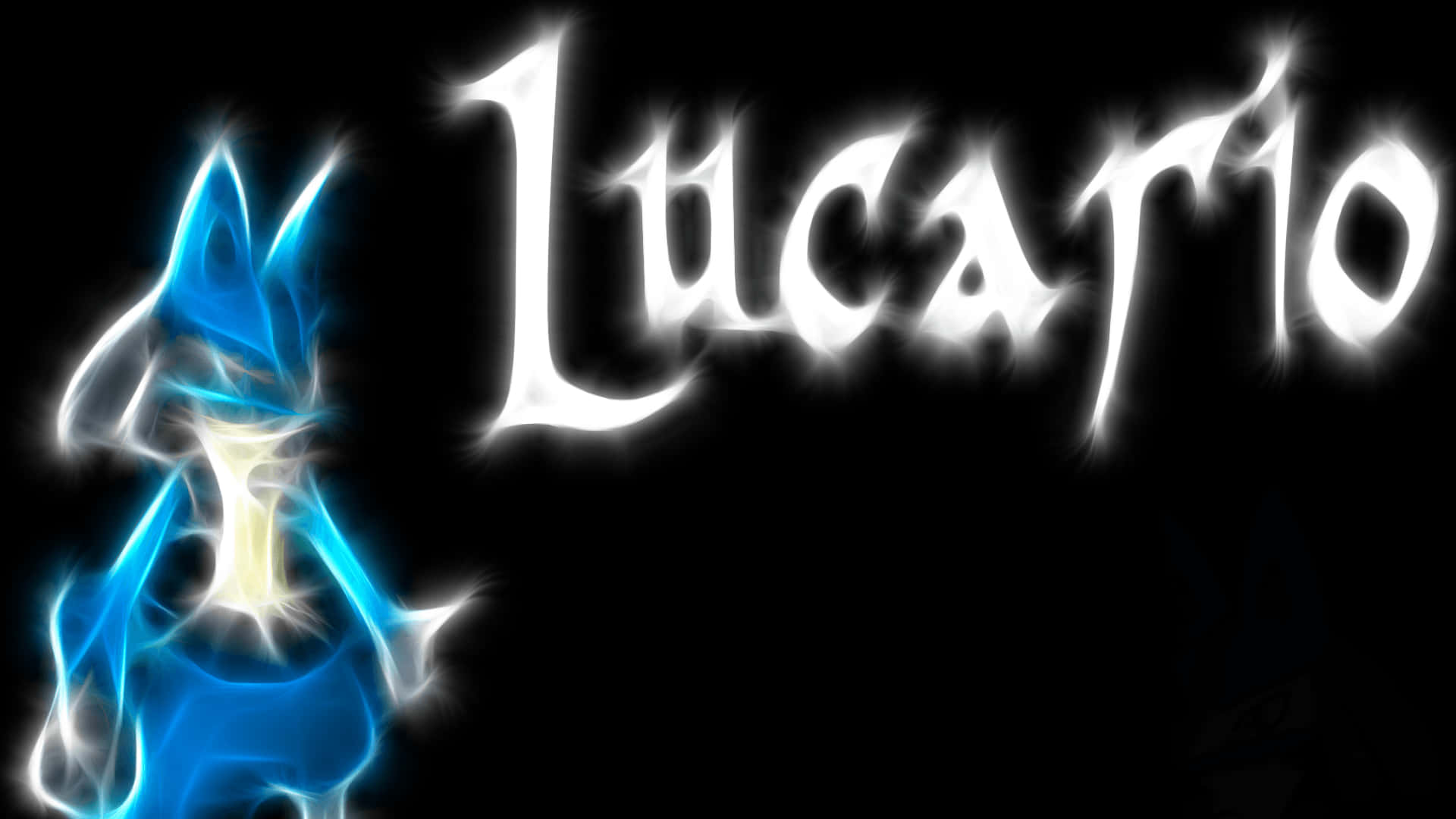 Blou en Wit Gloeiende Pokemon Lucario Muurpapier