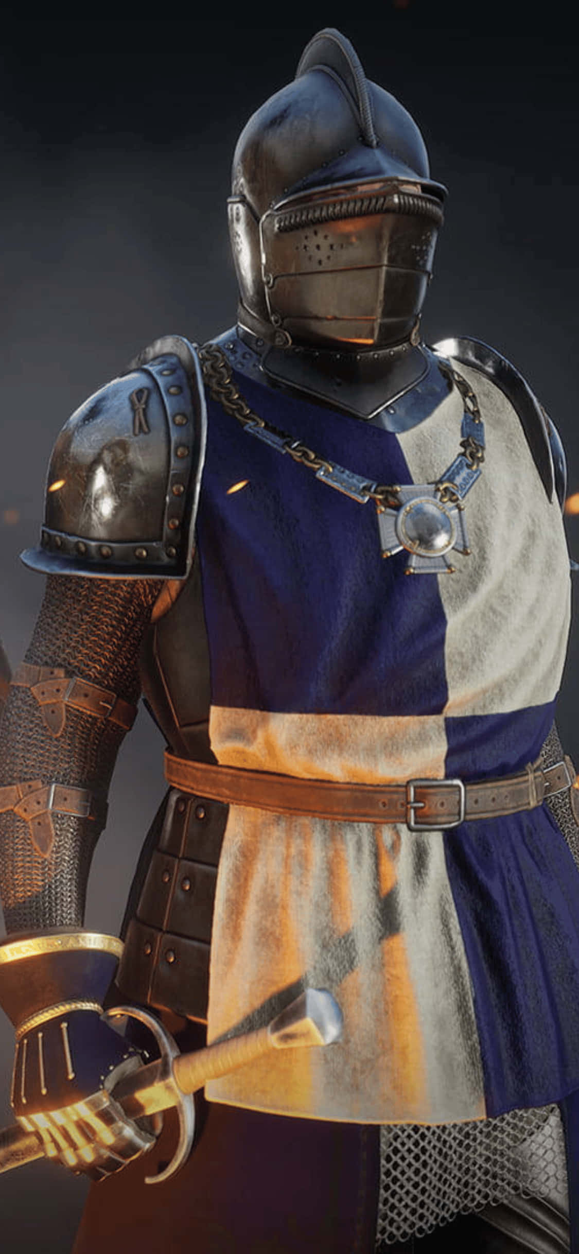 Blou en Wit Wapenrusting iPhone Xs Mordhau Agtergrond Muurpapier