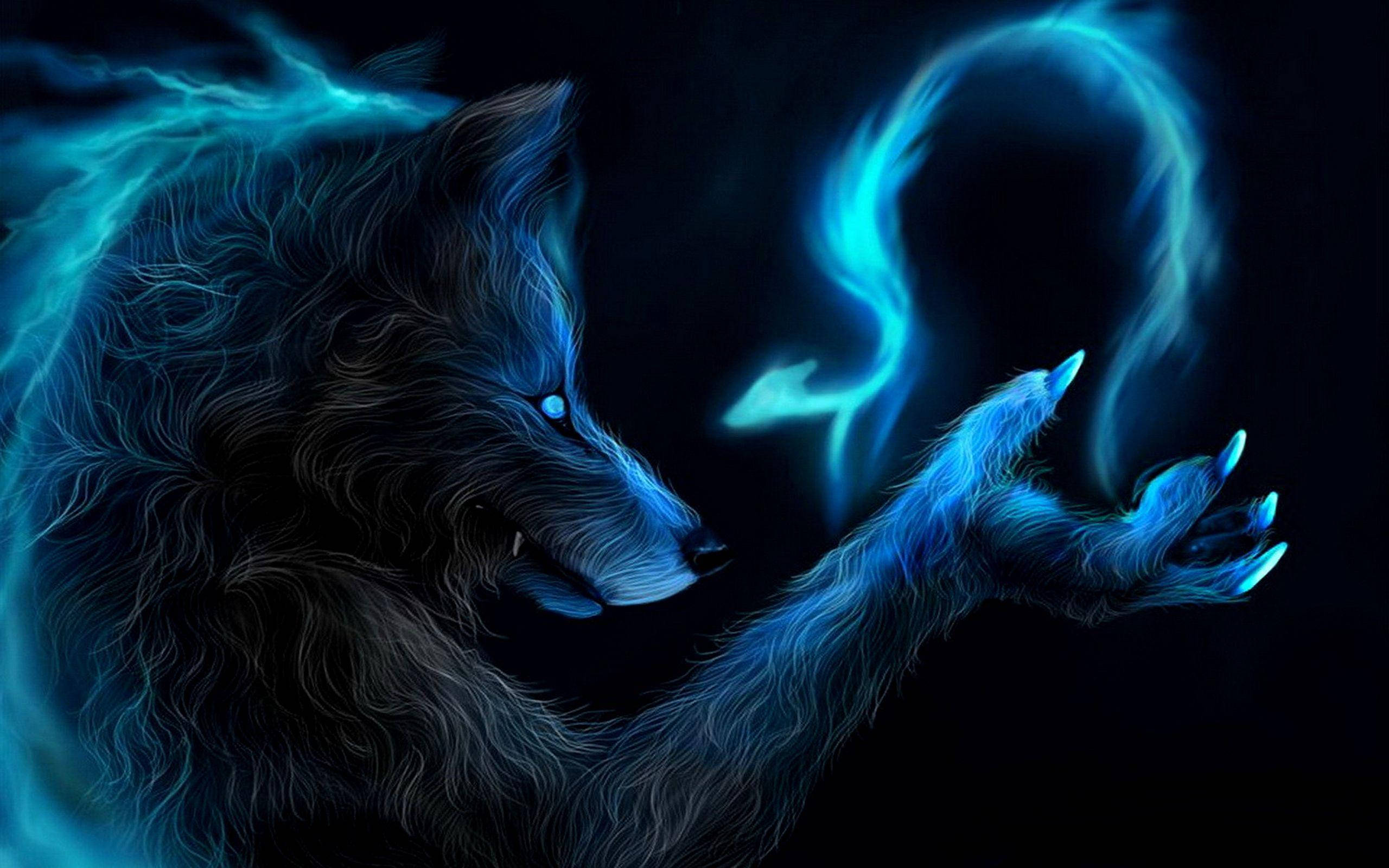 Blou Fantasie Sterrestelsel Wolf Muurpapier