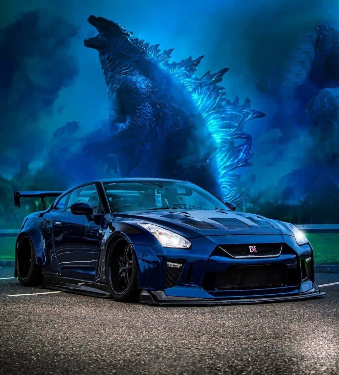 Blou Godzilla Nissan R35 Gtr Prent Muurpapier
