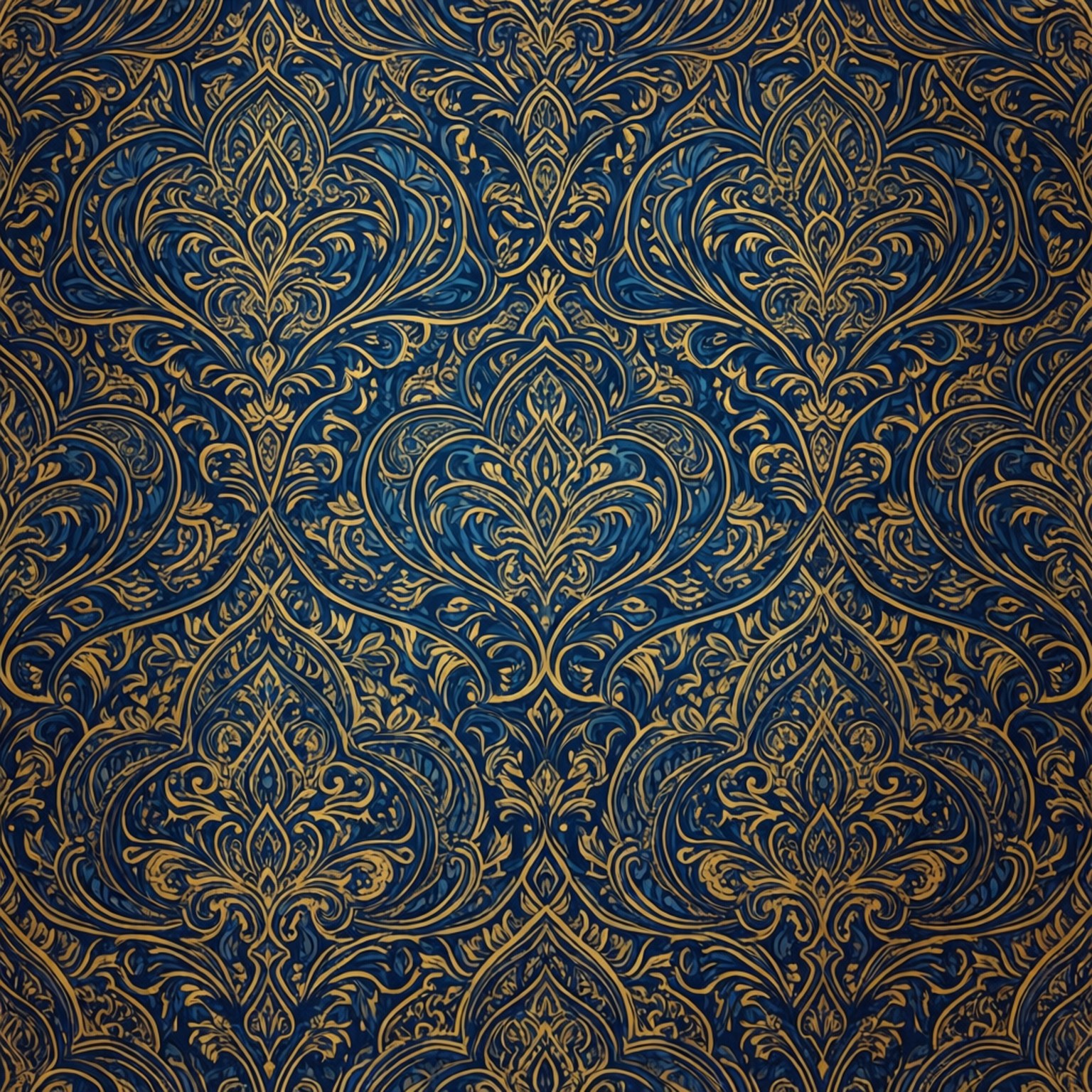 Blou Goud Arabesk Muurpapier
