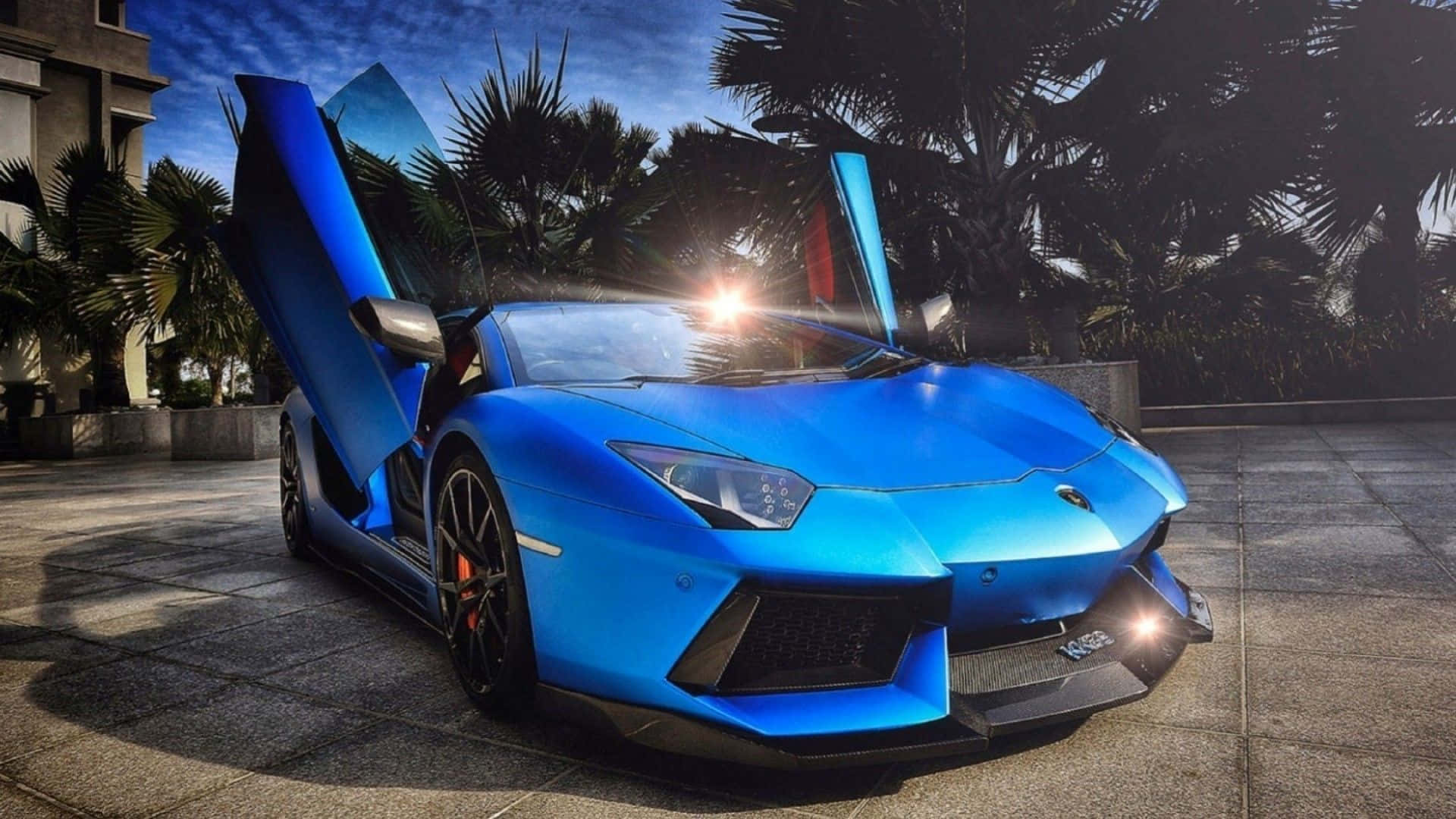 Blou Lamborghini Aventador Koel Buitekant Muurpapier